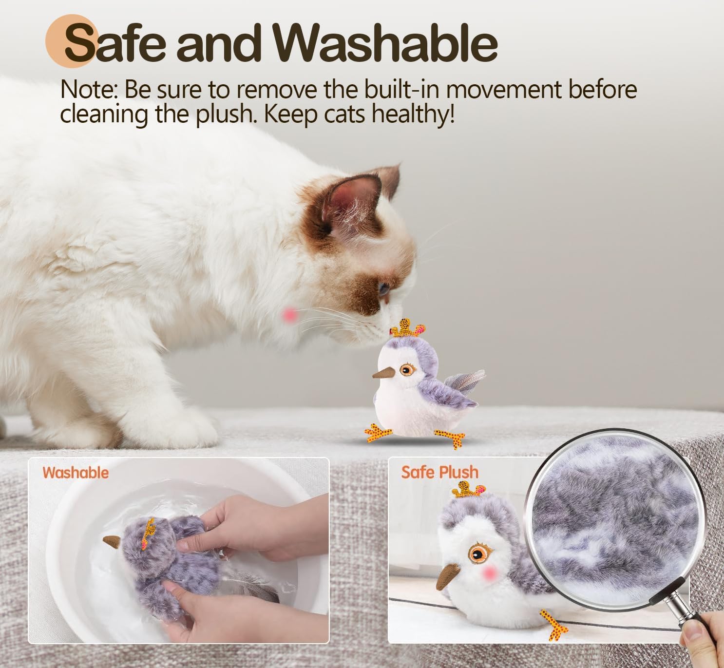 Migipaws Flapping Bird, Lifelike Sandpiper Chirping,Touch Activated KittenToy,Interactive Cat Toy for All Breeds Cat Kicker,Catnip Toys,Rechargeable… - Image 5