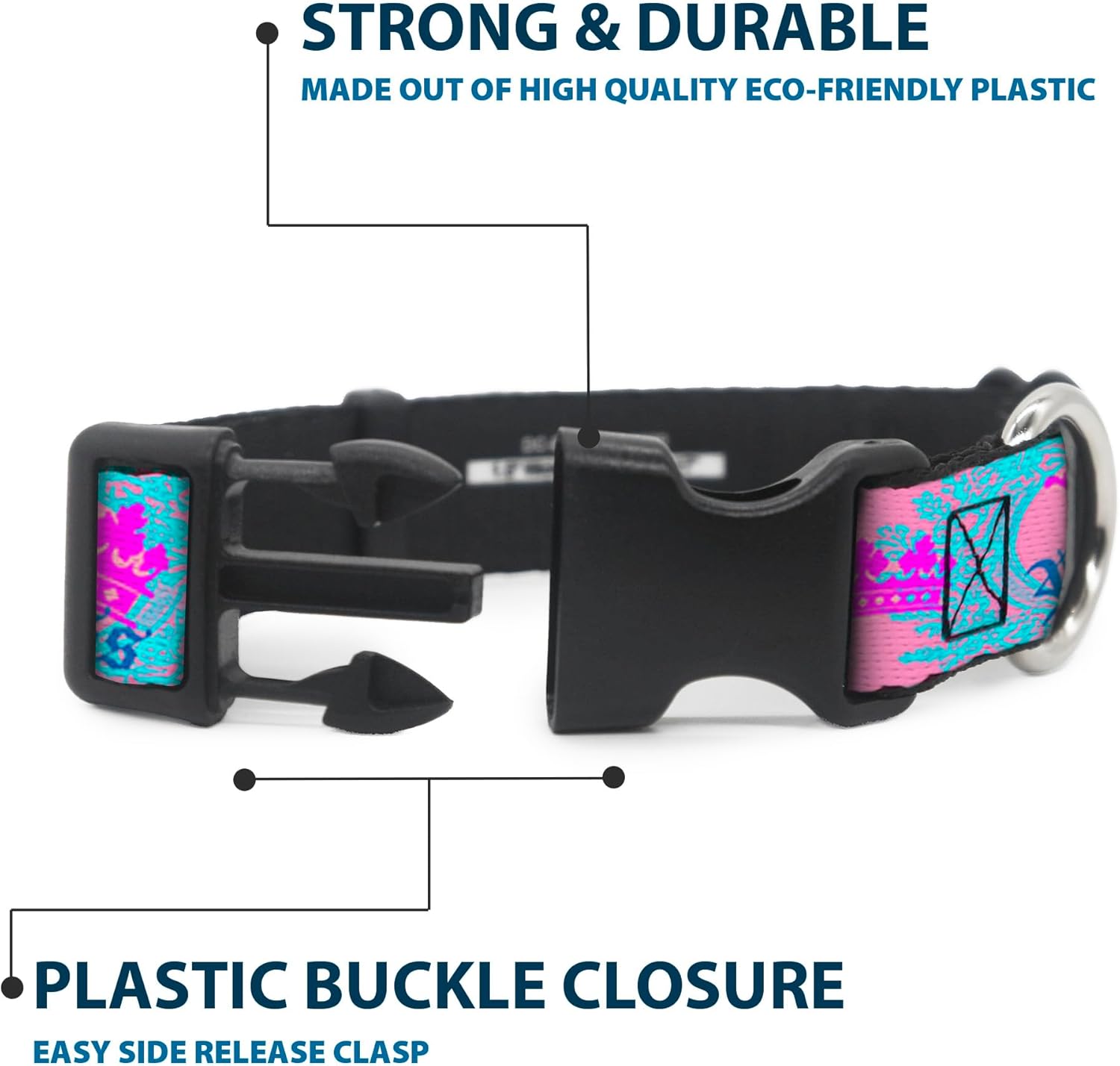 Buckle-Down PC-W30386-WM Dog Collar Plastic Clip Buckle, Crown Princess Oval Pink/Turquoise, 1.5" x 16-23" - Image 5