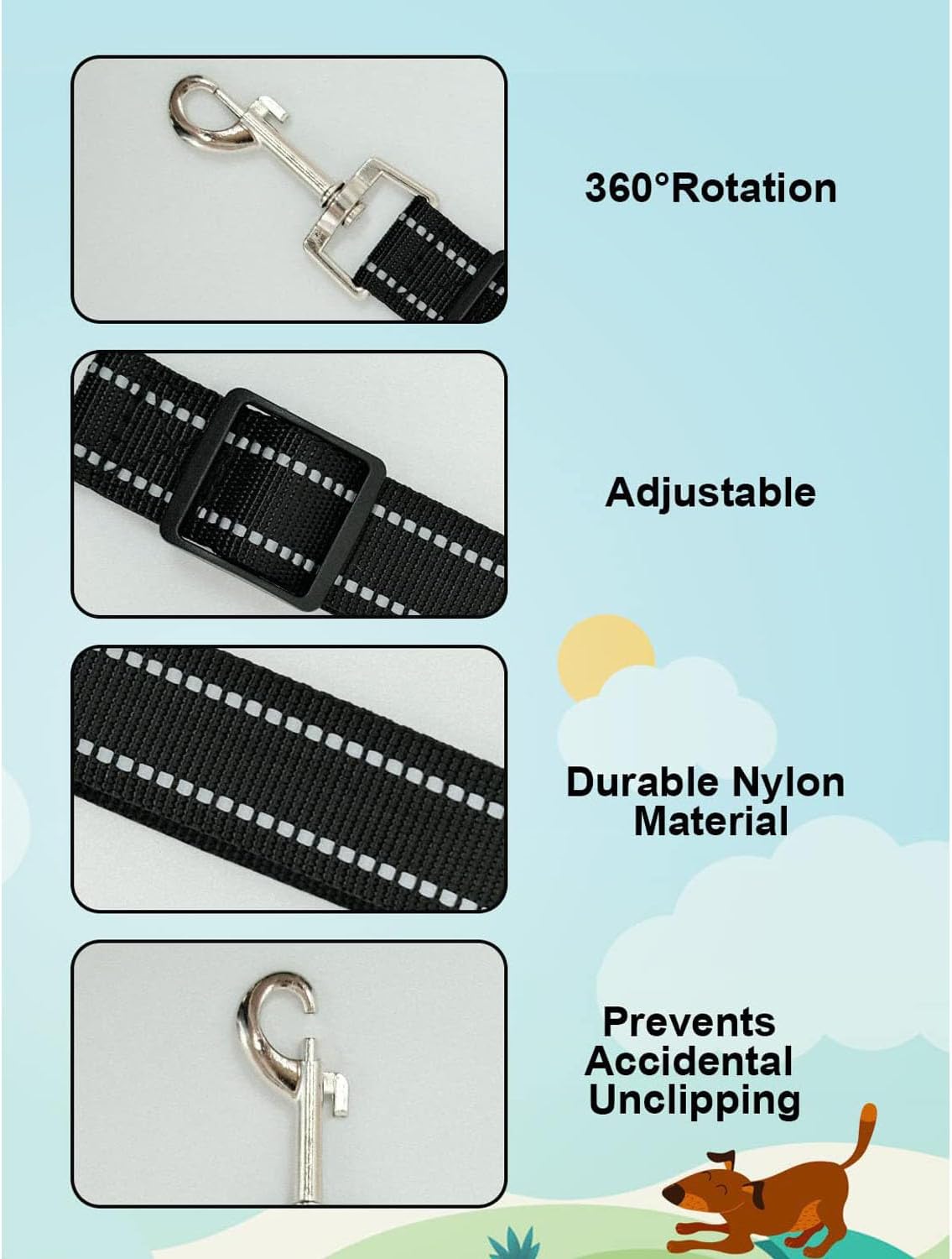 MEISO Dog Collar Safety Clip 3PCS Adjustable Double Ended Backup Clasp Leash Connector for Walking Running Training Travel - Image 6