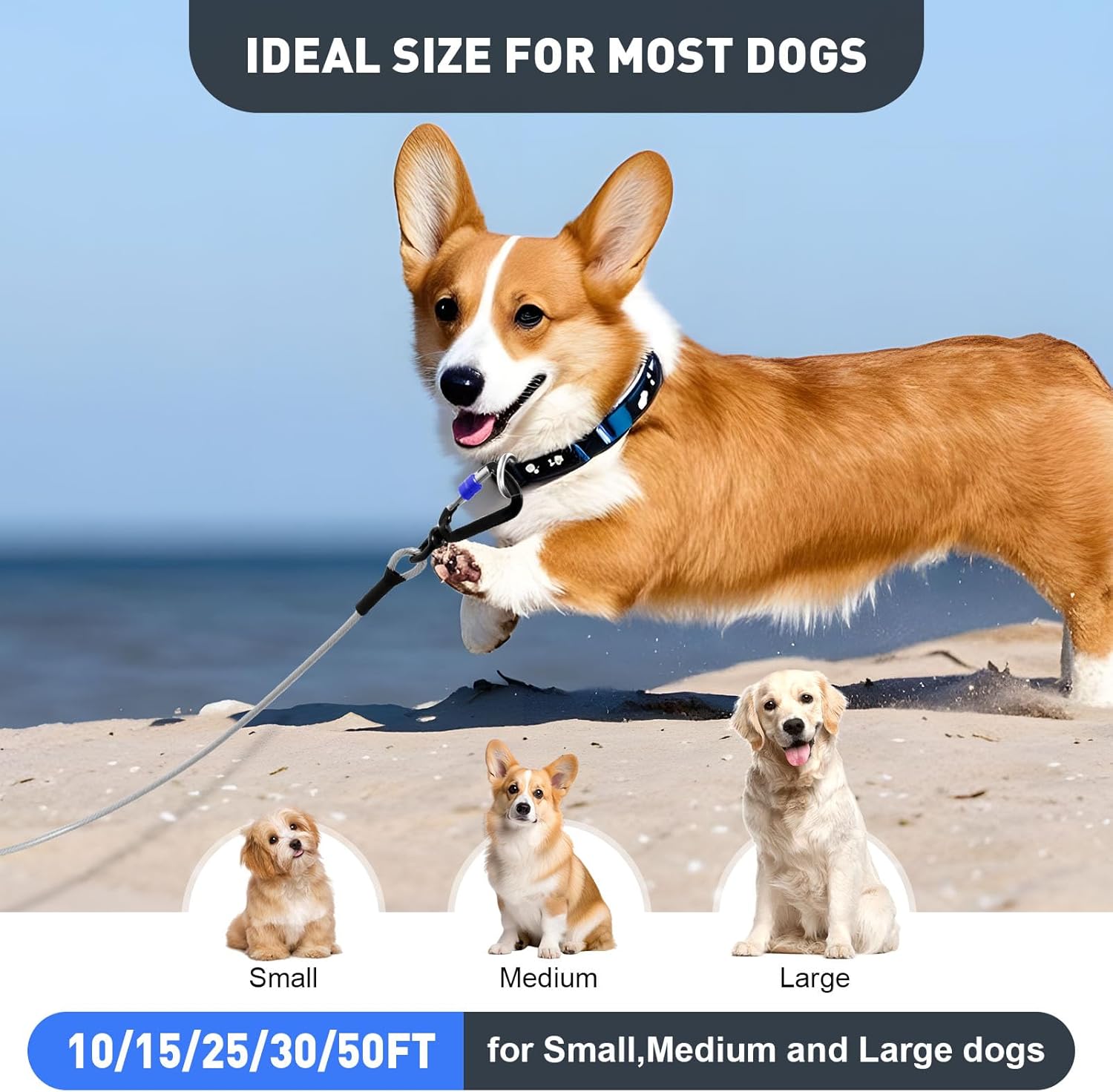 Dog Tie Out Cable 10FT, Tangle-Free Runner with 360° Swivels & Locking Clip for Large Dogs Up to 250LBS - Heavy Duty Chew Proof Leash for Yard, Camping, Outside (Silver 10FT) - Image 7