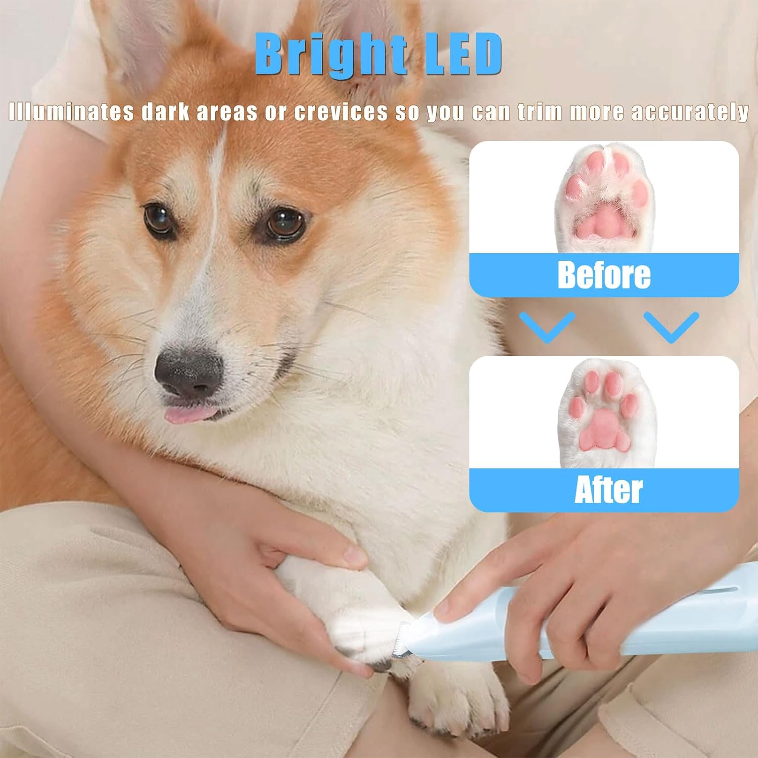 KIKETECH LED Dog Paw Trimmer - Low Noise, Cordless 2 Speed Dog Clippers for Grooming, USB Rechargeable Small Area Shaver for Dog Clippers Cats Hair Around Paws, Eyes, Ears, Face, Rump, Blue - Image 4