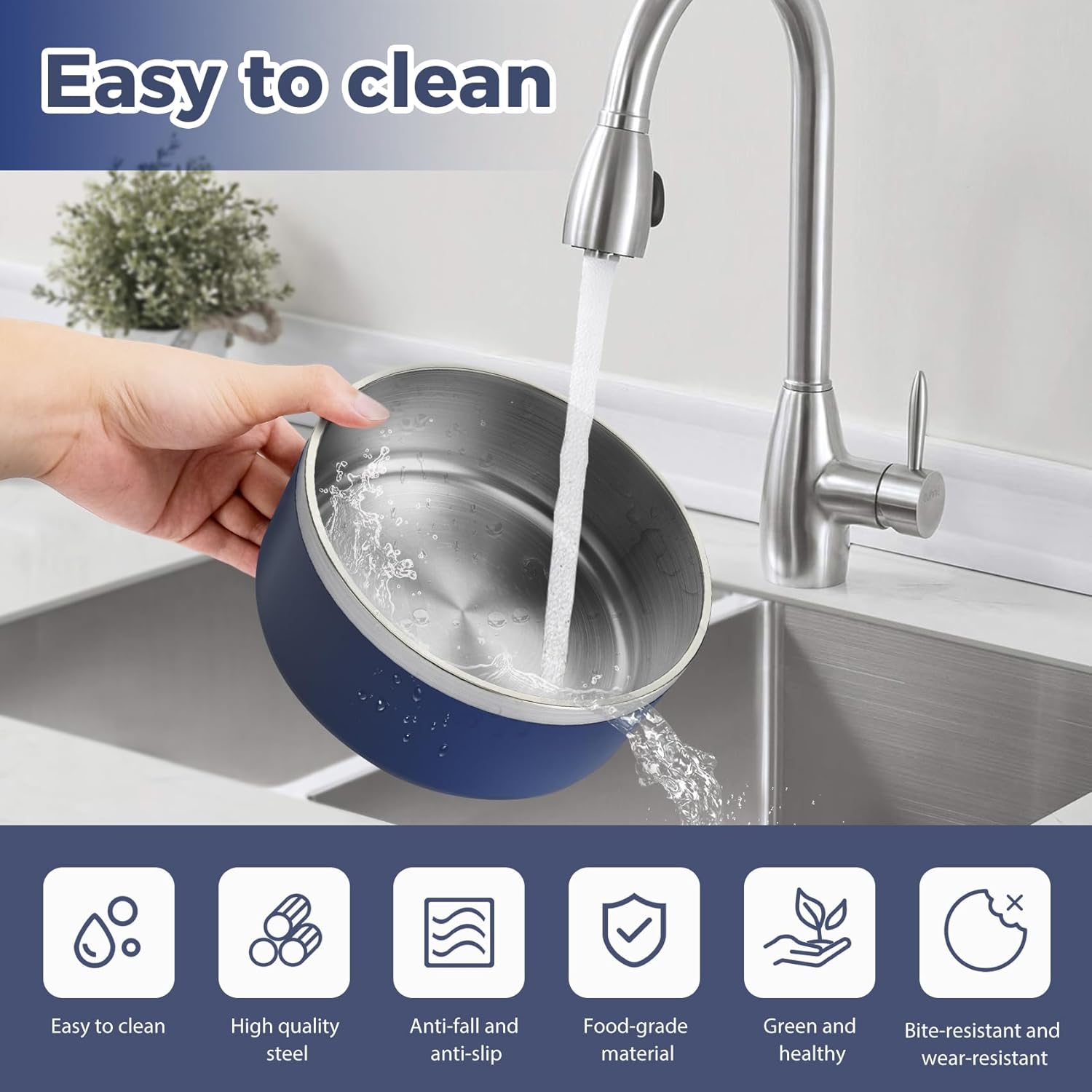 LIHOOOOM Dog Bowl, Anti-Slip Dog Water Bowl and Food Bowl, Non-Rusting Stainless Steel Dog Bowls, Durable and Easy to Clean, Suitable for Medium and Large Dogs (64 Ounces, Blue) - Image 6