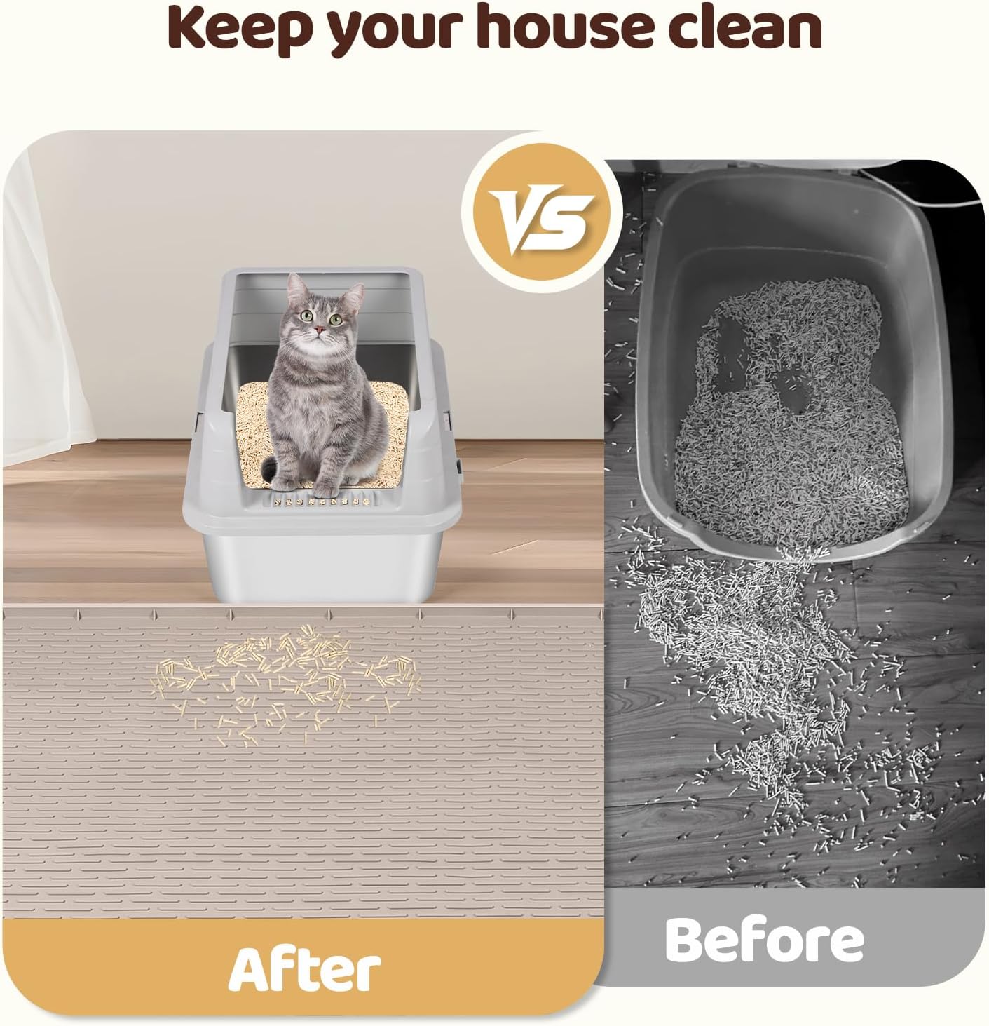 Bartuke Cat Litter Mat, XL Extra Large 101 x 101cm Silicone Mat Litter Trapping Mat for Scatter Control, Soft on Kitty Paws, Easy to Clean (Khaki) - Image 5