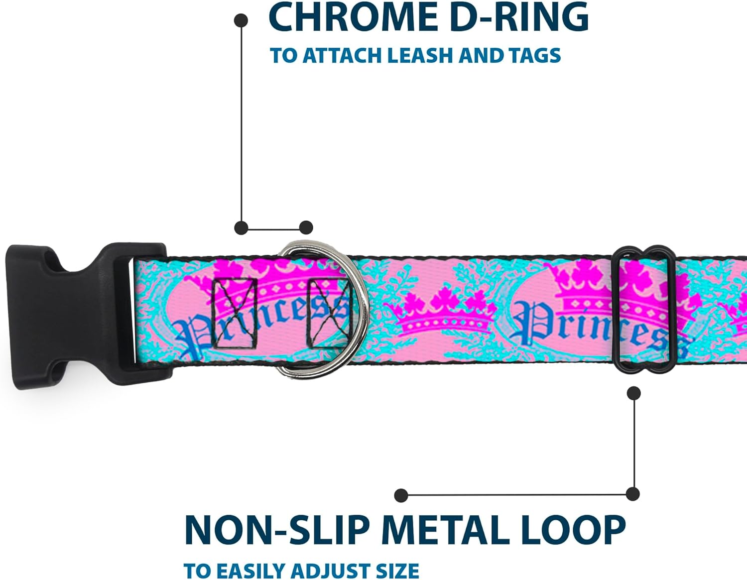 Buckle-Down PC-W30386-WM Dog Collar Plastic Clip Buckle, Crown Princess Oval Pink/Turquoise, 1.5" x 16-23" - Image 6