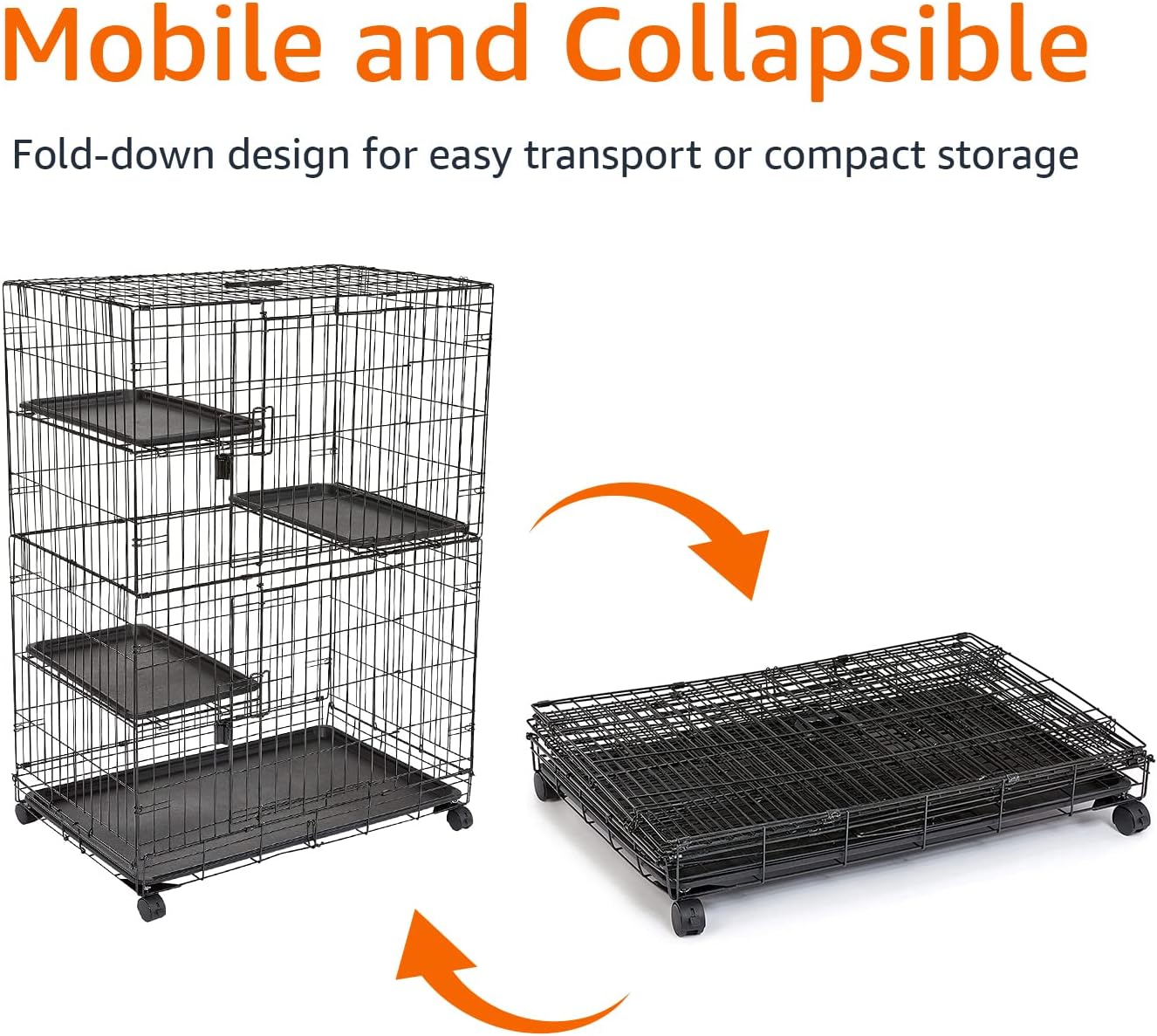 Amazon Basics Large 3-Tier Cat Cage Playpen Box Crate Kennel - 91cm x 57cm x 128cm Inches, Black - Image 6