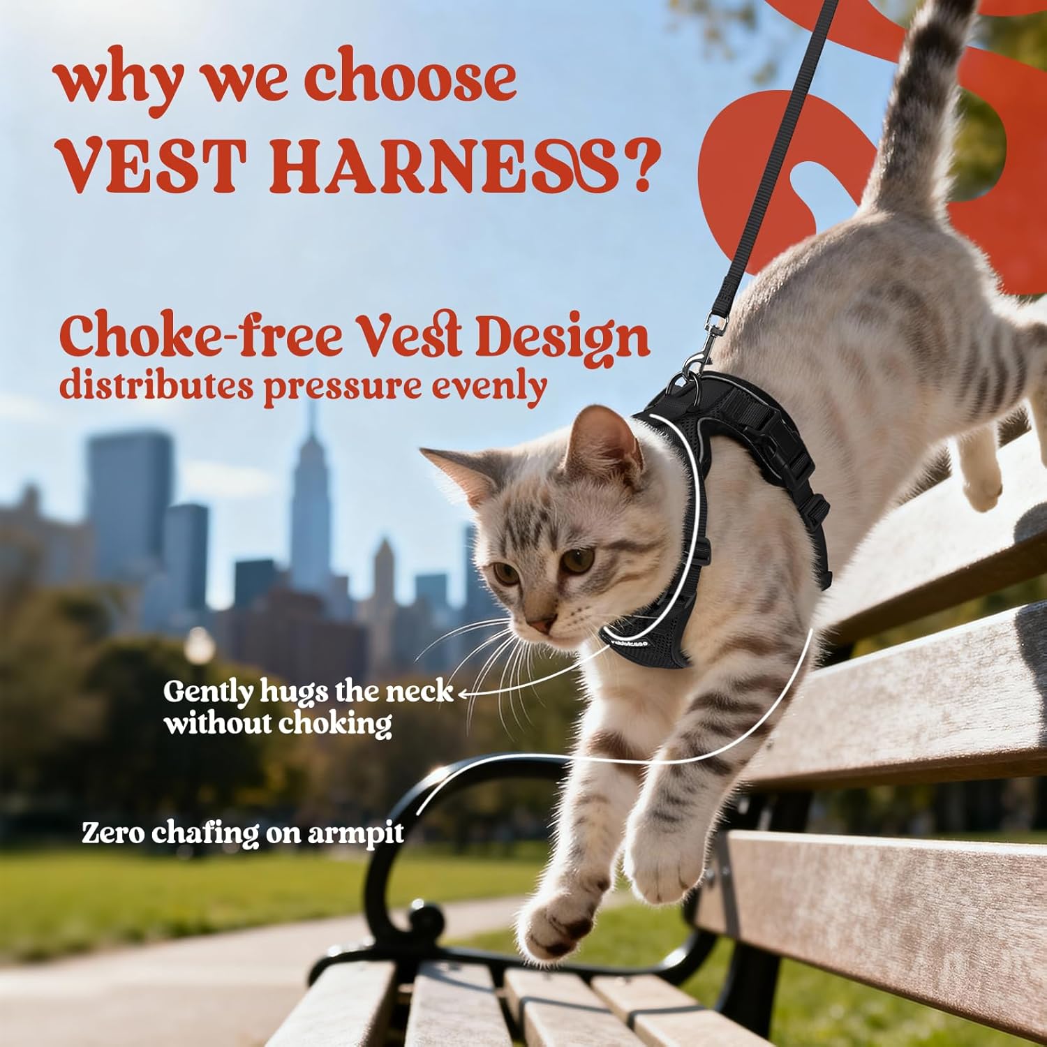 rabbitgoo Cat Harness and Leash for Walking, Escape Proof Soft Adjustable Vest Harnesses for Small Medium Cats, Easy Control Breathable Reflective Strips Jacket, XS, Black - Image 4