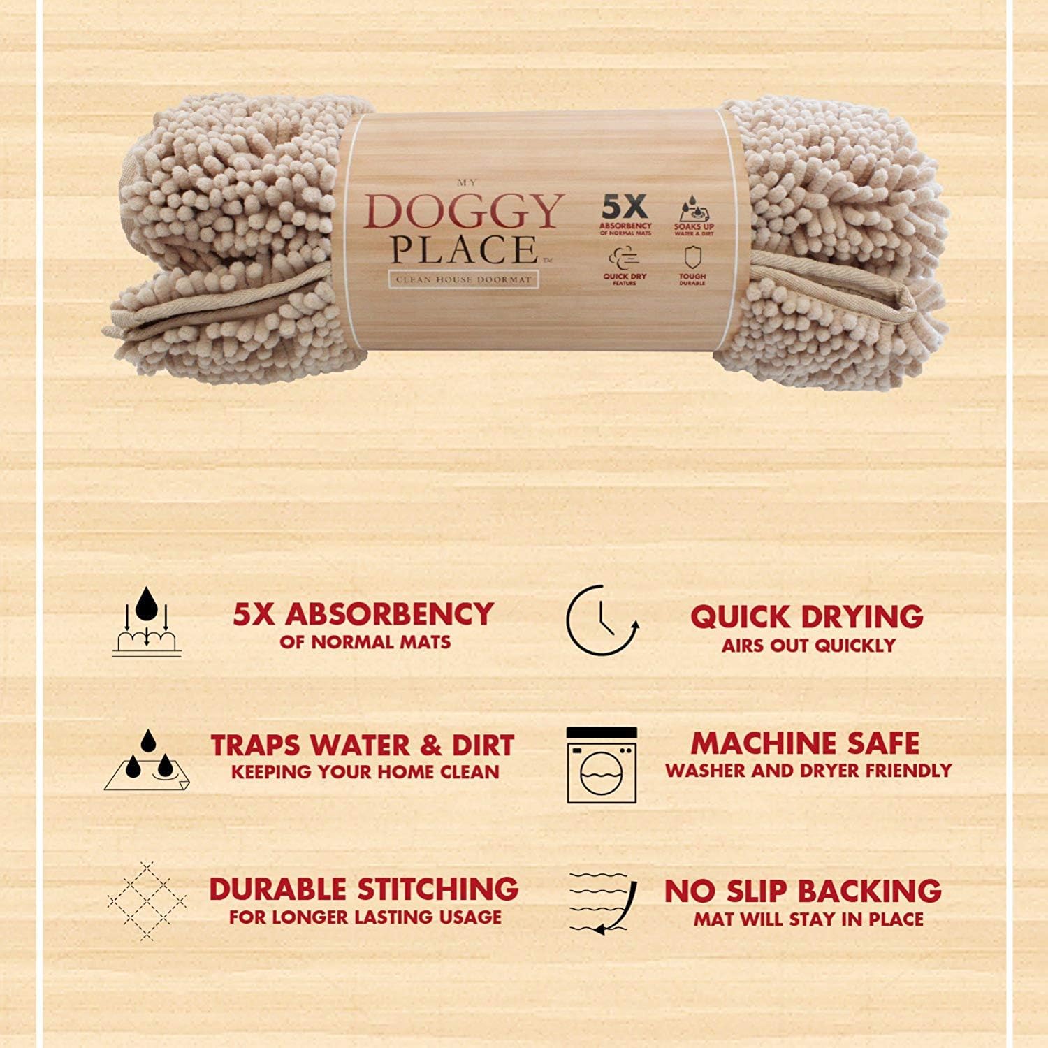 My Doggy Place - Ultra Absorbent Microfiber Dog Door Mat, Durable, Quick Drying, Washable, Prevent Mud Dirt, Keep Your House Clean (Oatmeal w/Paw Print, Medium) - 31 x 20 inch by My Doggy Place - Image 6