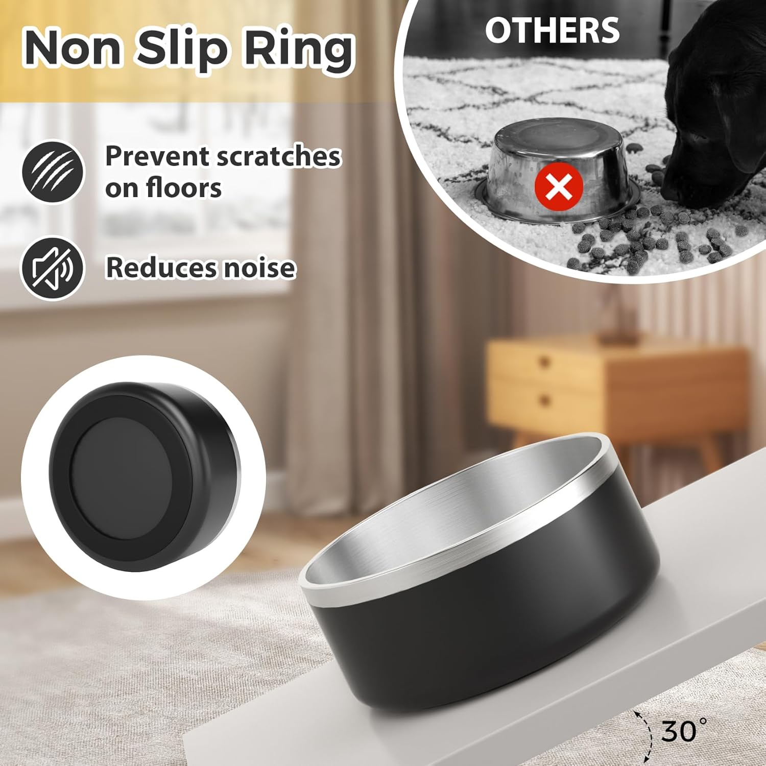 LIHOOOOM Dog Bowl, Anti-Slip Dog Water Bowl and Food Bowl, Non-Rusting Stainless Steel Dog Bowls, Durable and Easy to Clean, Suitable for Medium and Large Dogs (40Ounces, Black) - Image 8