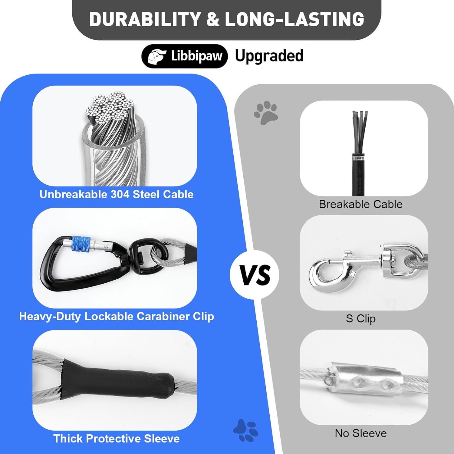 Dog Tie Out Cable 10FT, Tangle-Free Runner with 360° Swivels & Locking Clip for Large Dogs Up to 250LBS - Heavy Duty Chew Proof Leash for Yard, Camping, Outside (Silver 10FT) - Image 5