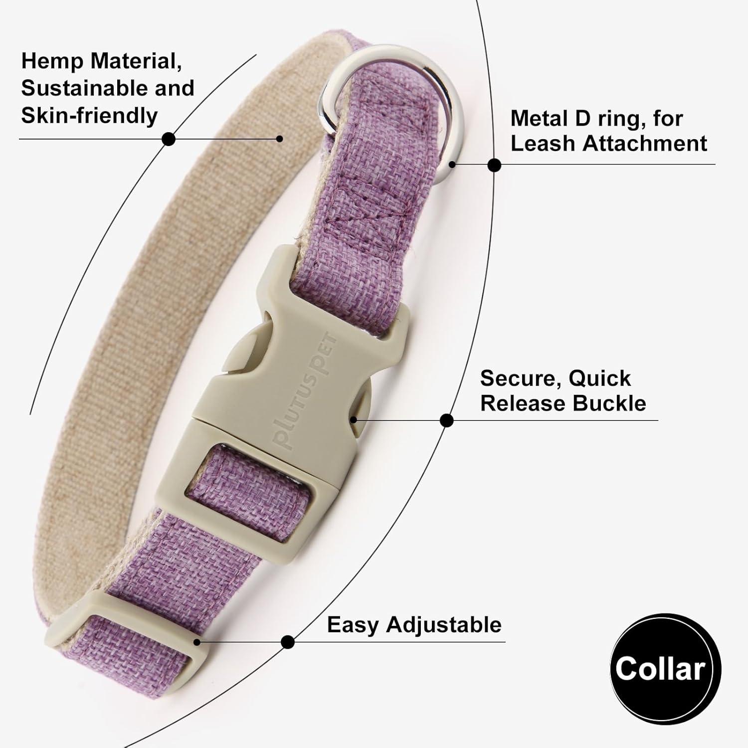 Plutus Pet Cotton Hemp Dog Collar and Leash Set, Adjustable Collar for Small, Medium, and Large Dogs, Heavy Duty and Soft on Skin, Lavender, S - Image 4