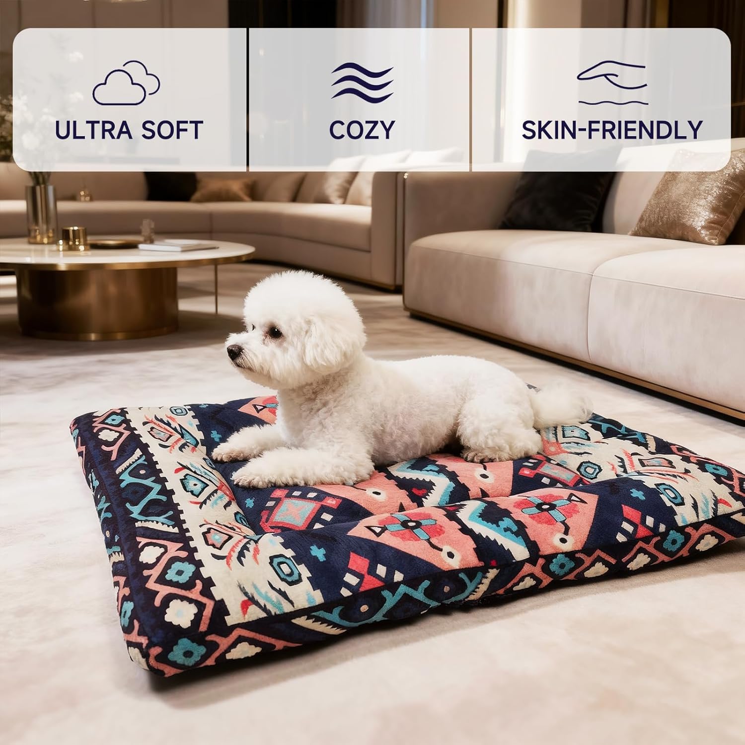 CZOXiViYC Washable Dog Crate Bed, Ultra Soft & Anti-Slip Crate Pad, Cozy Kennel Mat for Large/Medium/Small Dogs, Plush & Bohemian Dog Bed Mat, Pet Pad for Crate, Cat Bed (Pink, 59L x 43W x 6H cm) - Image 10