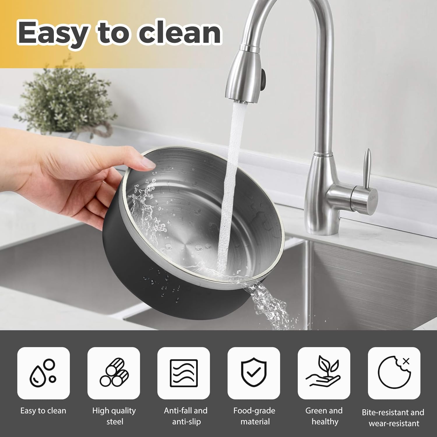 LIHOOOOM Dog Bowl, Anti-Slip Dog Water Bowl and Food Bowl, Non-Rusting Stainless Steel Dog Bowls, Durable and Easy to Clean, Suitable for Medium and Large Dogs (40Ounces, Black) - Image 6