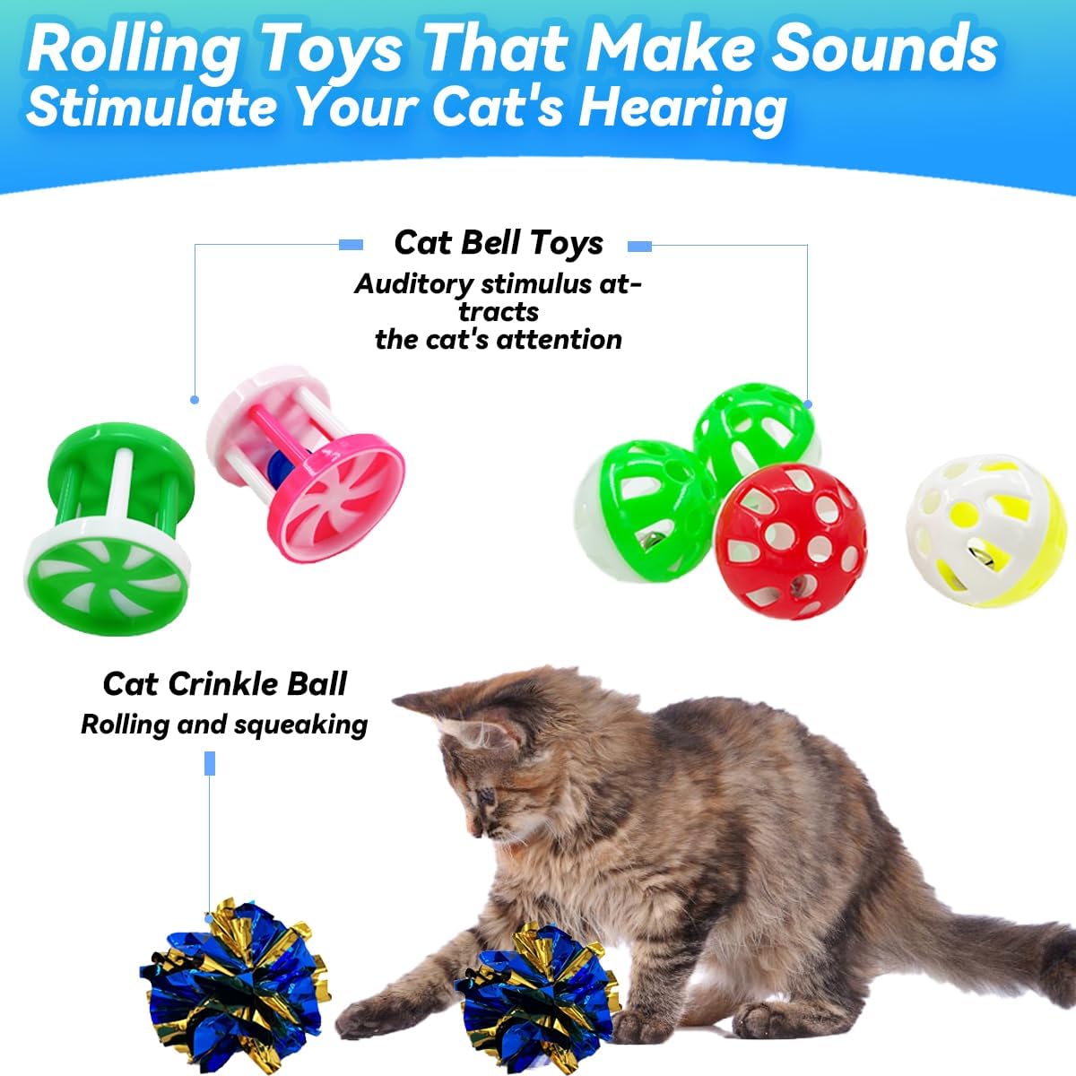 QUVOVID Cat Toys 27 Packs Combo Set, Cat Catnip Fish and Ball Toy, Cat Bell Balls Crinkle Balls, Cat Spring Toys, Plush Mices Attract Cats to Swat, Bite, Hunt, Interactive Toys - Image 5