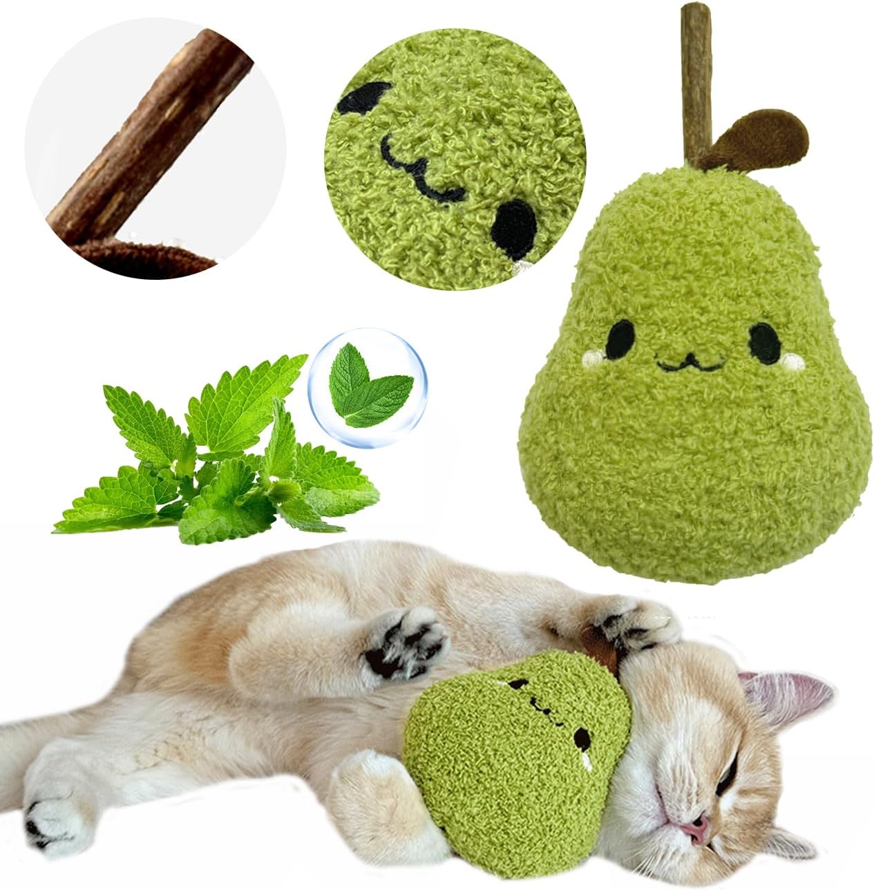 Petelligent Durable and Interactive Catnip Toy Teething Silvervine Stick Cat Toy: Chewing Stick, Grinding Teeth Rod, and Chewable Cat Doll for Your Pet's Entertainment (Pear Green) - Image 2