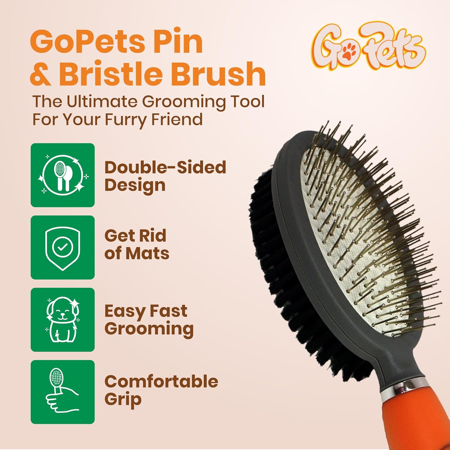 Professional Double Sided Pin and Bristle Brush for Dogs and Cats by GoPets Grooming Comb Cleans Pets Shedding and Dirt for Short Medium or Long Hair - Image 3