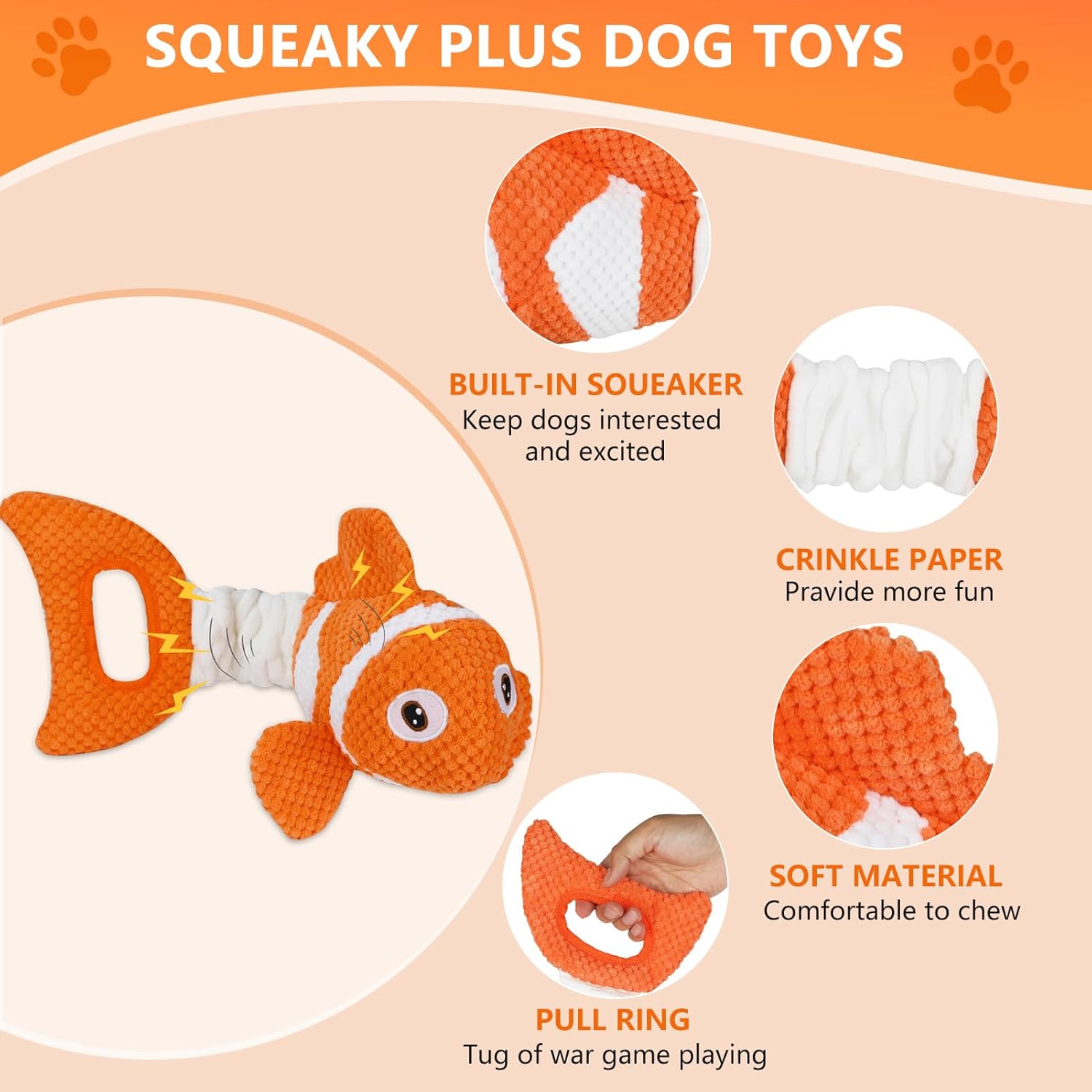 Squeaky Dog Toys, Durability Interactive Tug of War Puppy Toys for Indoor and Outdoor Play - Stuffed Pet Dog Toys with Soft Fabric Suitable for Small, Medium, and Large Dogs - Image 4