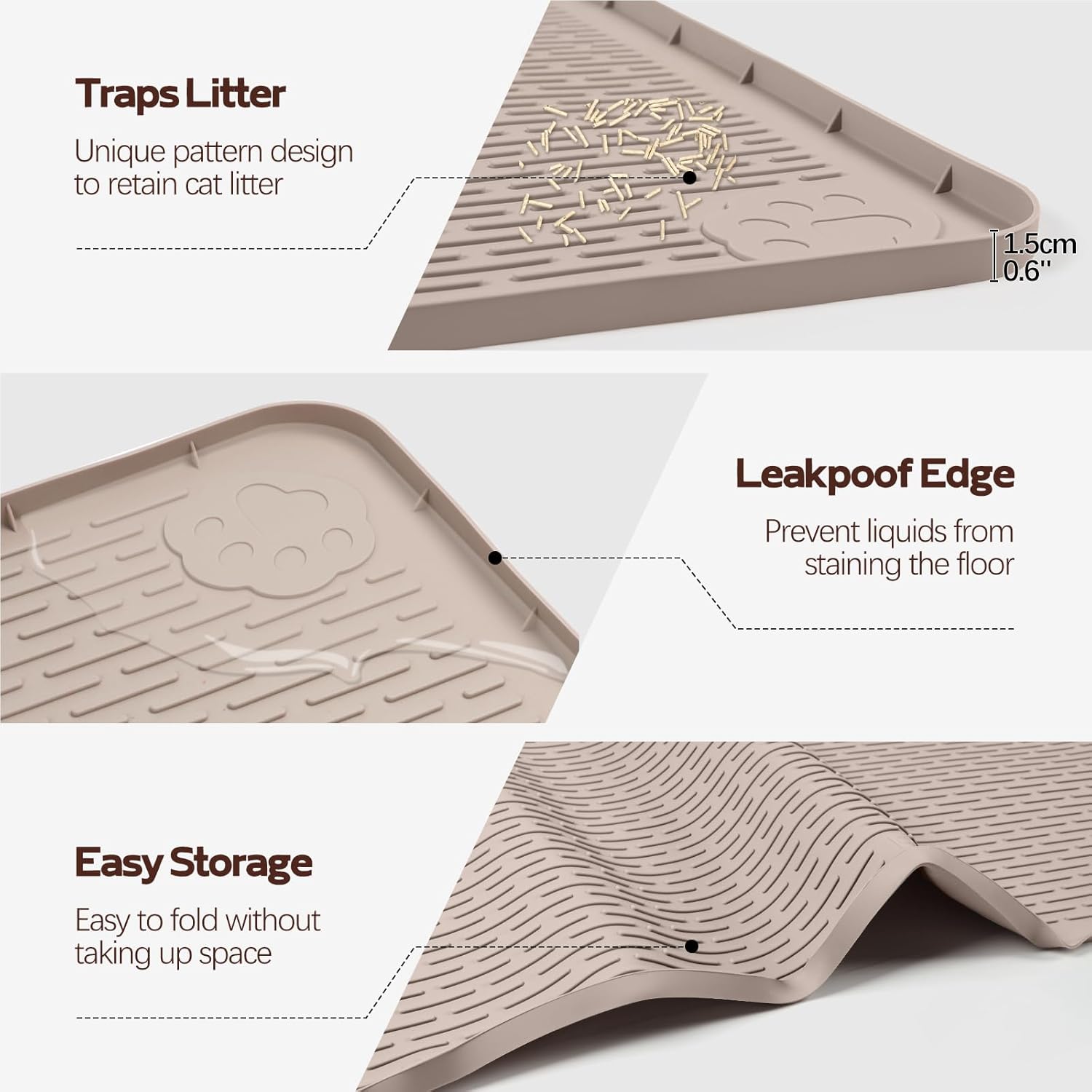 Bartuke Cat Litter Mat, XL Extra Large 101 x 101cm Silicone Mat Litter Trapping Mat for Scatter Control, Soft on Kitty Paws, Easy to Clean (Khaki) - Image 4