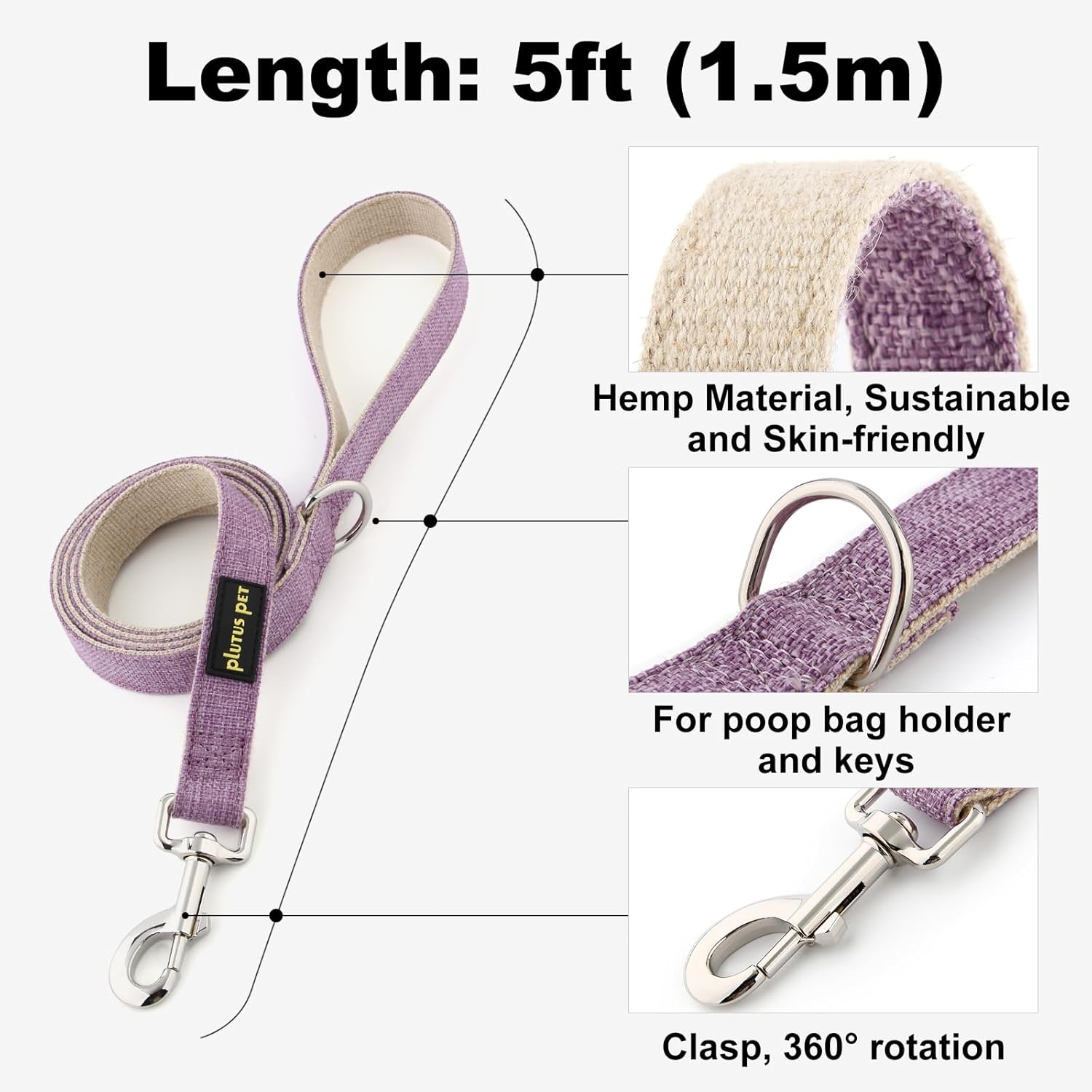 Plutus Pet Cotton Hemp Dog Collar and Leash Set, Adjustable Collar for Small, Medium, and Large Dogs, Heavy Duty and Soft on Skin, Lavender, S - Image 6