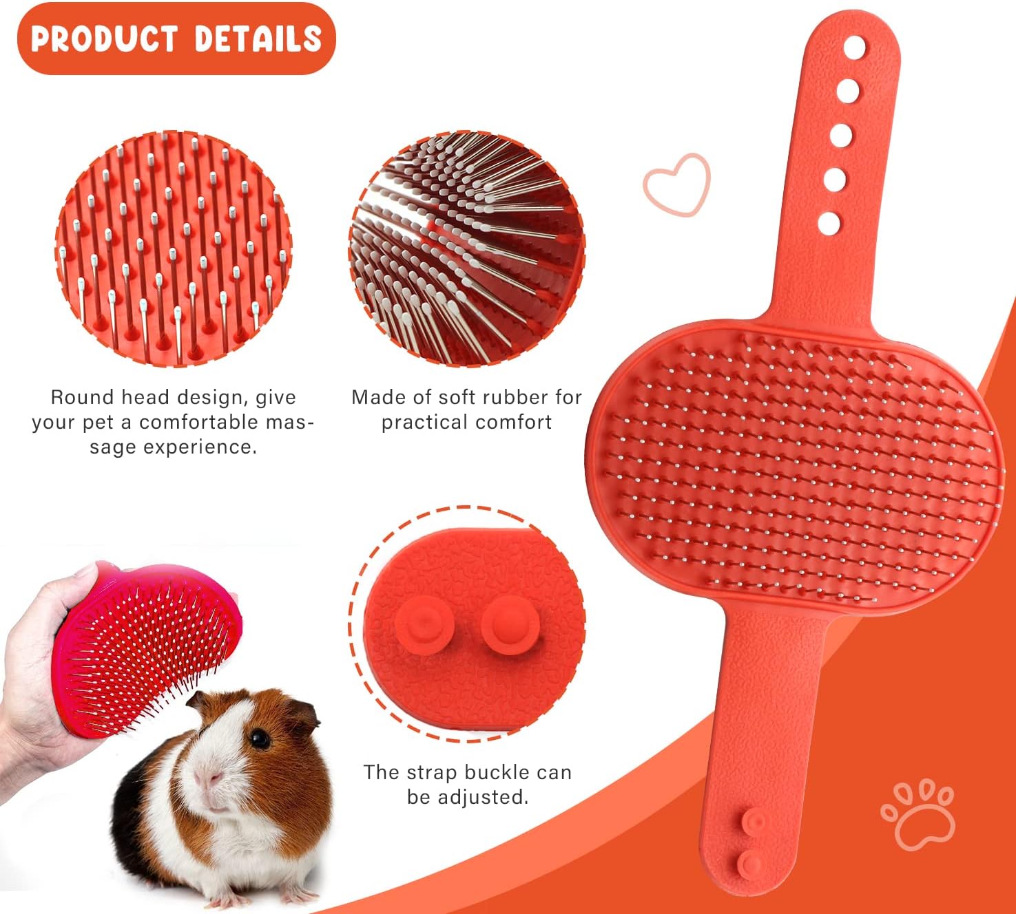 Crafterlife Cat Grooming Kit Set with Pet Shedding Slicker Brush Nail Clipper Trimmer Pet Massage Bath Glove Flea Comb for Bunny Puppy Kitten Guinea Pig Chinchilla Ferret Small Animals (Red, Pink) - Image 6