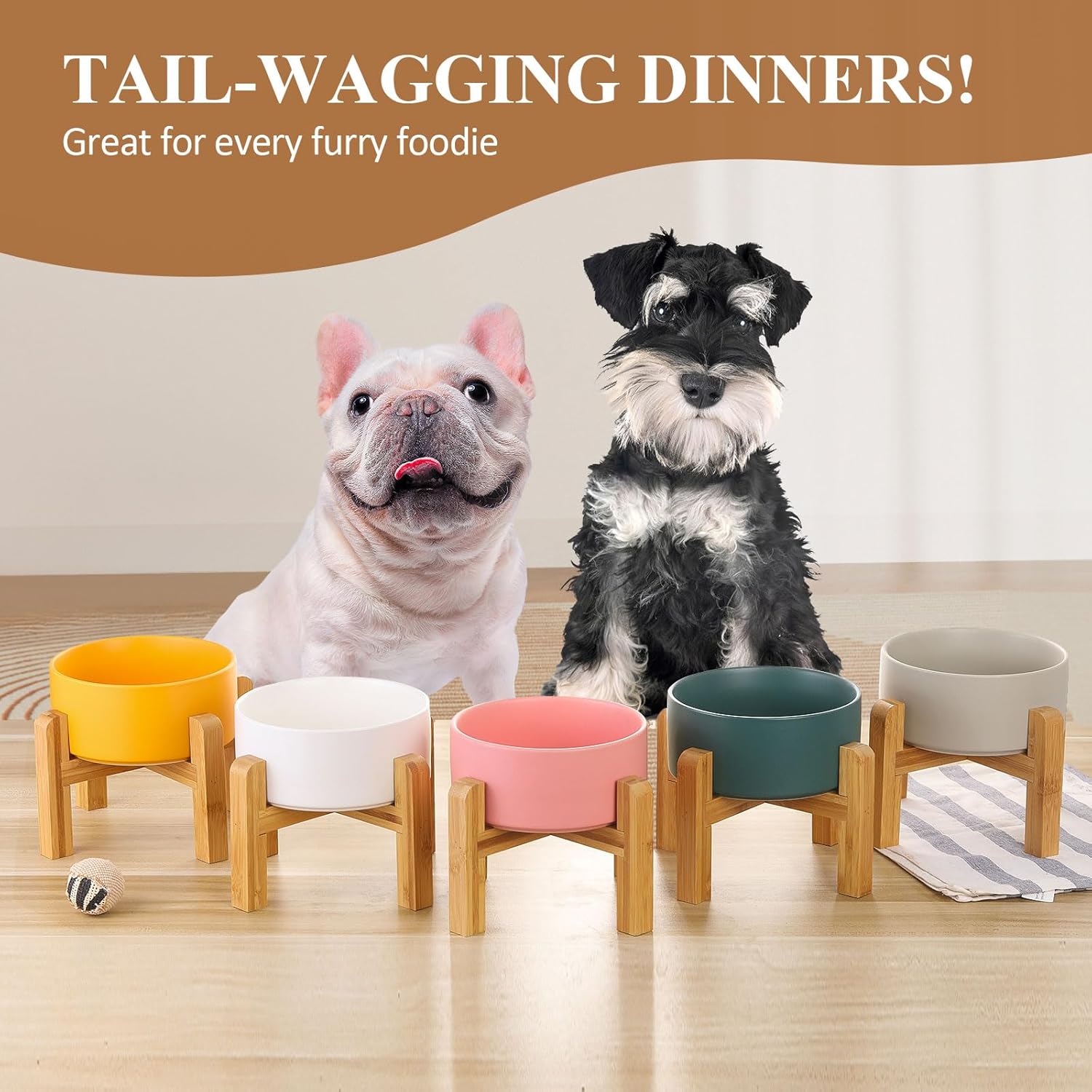 White Ceramic Elevated Raised Dog Bowls - Dog Food Dish with Stand - Double Raised Dog Food and Water Bowls Anti Vomiting - Pet Bowl with Anti Slip Rubber pad - Stress Free for Medium Dogs -Set of 2 - Image 8