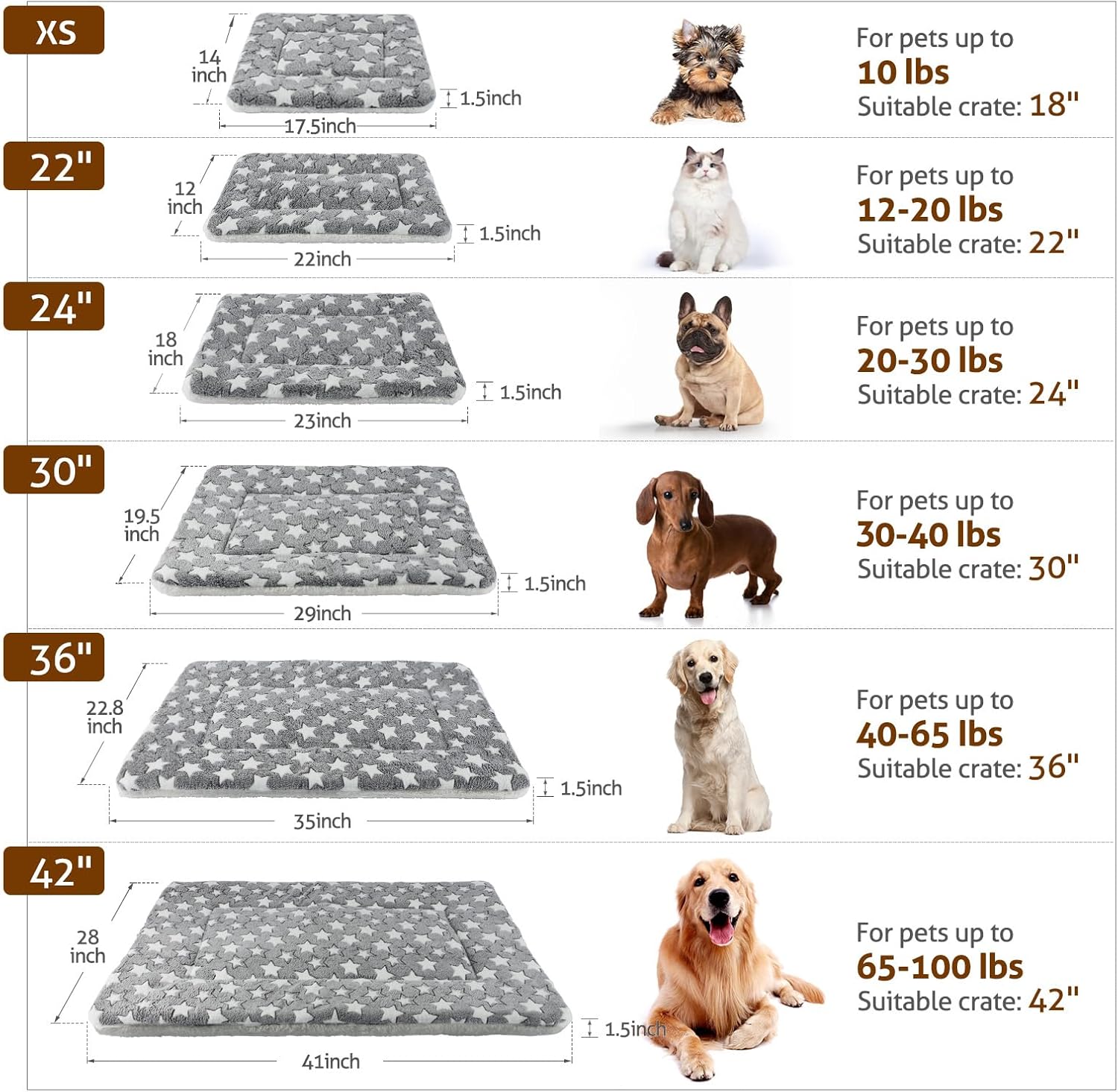 Mora Pets Dog Bed Crate Pad Ultra Soft Pet Bed with Cute Star Print Washable Crate Mat for Large Medium Small Dogs Reversible Fleece Dog Crate Kennel Mat Cat Bed Liner 22-Inch Grey - Image 5