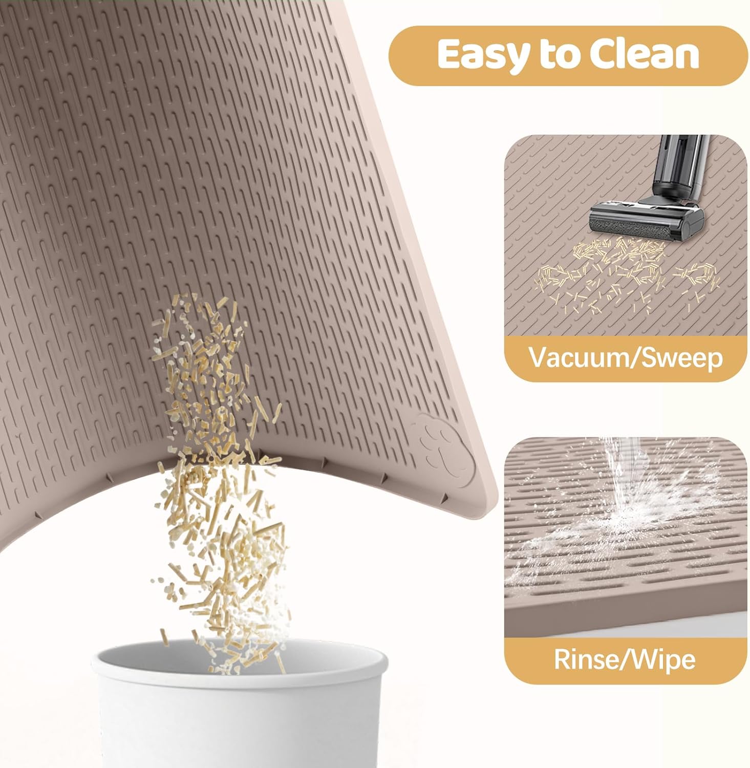 Bartuke Cat Litter Mat, XL Extra Large 101 x 101cm Silicone Mat Litter Trapping Mat for Scatter Control, Soft on Kitty Paws, Easy to Clean (Khaki) - Image 6