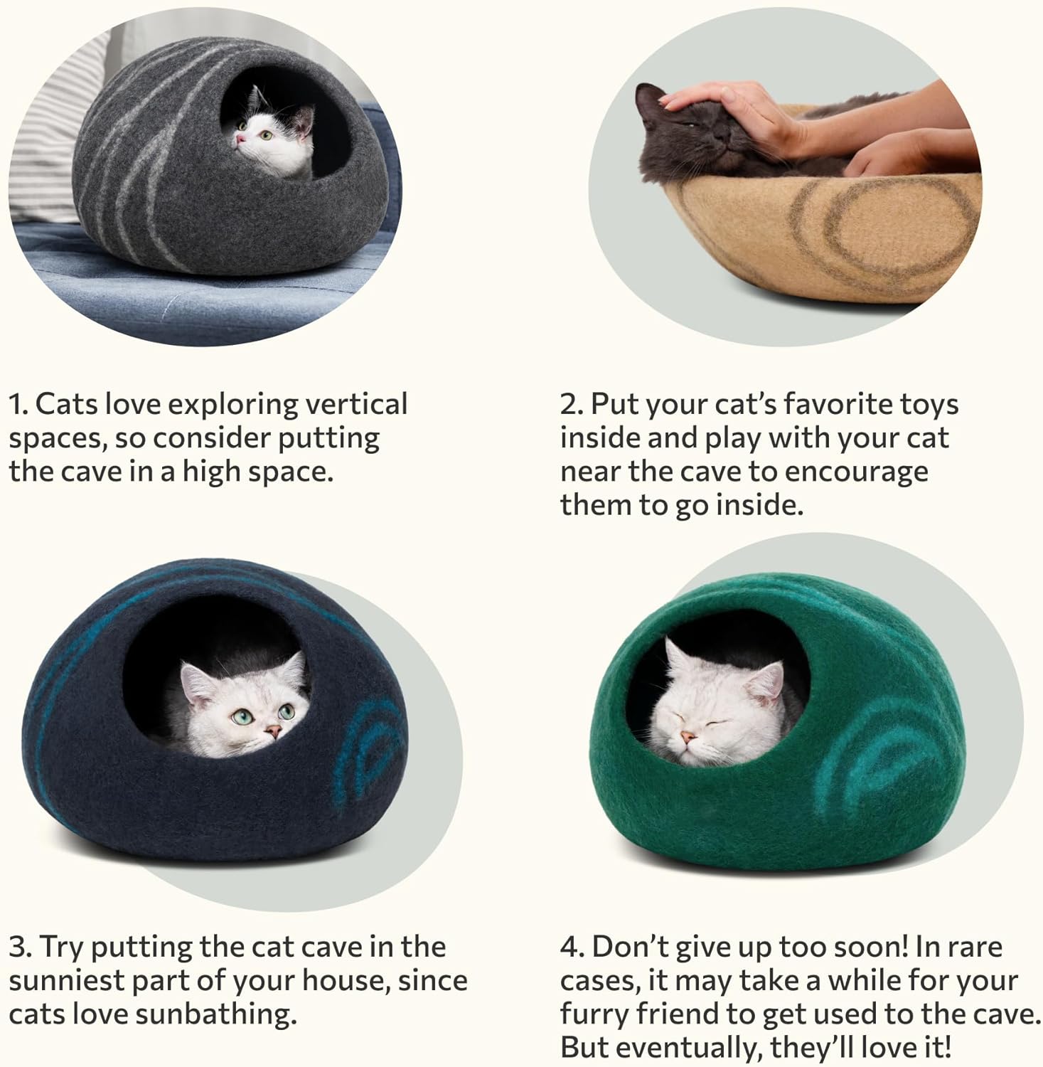 MEOWFIA Premium Felt Cat Bed Cave- Handmade 100% Merino Wool Bed for Cats and Kittens (Dark Shades) (Large, Dark Grey) - Image 8