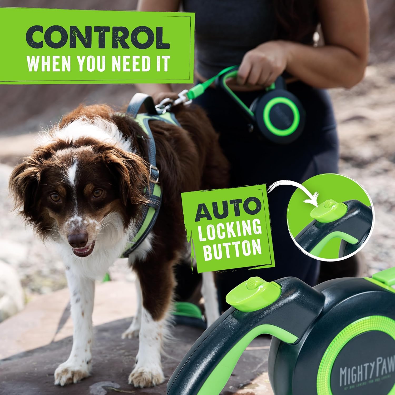 Mighty Paw Retractable Dog Leash 2.0 - Auto-Locking Button For The Control When You Need - Stainless Steel Coil For Smooth Retraction - Super Reflective Ring For Nighttime Visibility - No More Tangles - Image 4