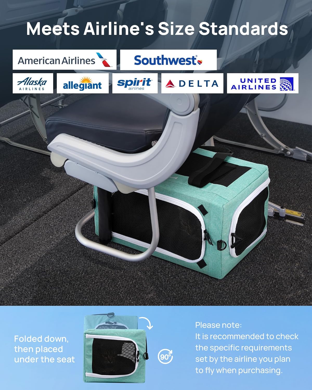 Pecute Cat Carrier Airline Approved, Thickened 5mm Steel Wire Frame, Stable Dog Carrier for Small Dogs, Breathable Foldable Pet Carrier with Sunshade, Suitable for Pets up to 5kg/11lbs (Blue) - Image 4