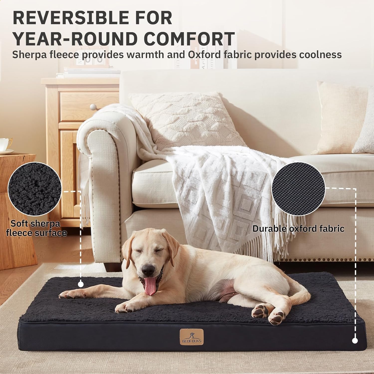 Bedfolks Orthopedic Dog Bed for Extra Large Dogs - Egg Foam Dog Crate Bed with Removable Waterproof Cover, Pet Bed Mat Suitable for Dogs and Pets Up to 90 lbs (41 x 29 x 3.5 inches, Black) - Image 3