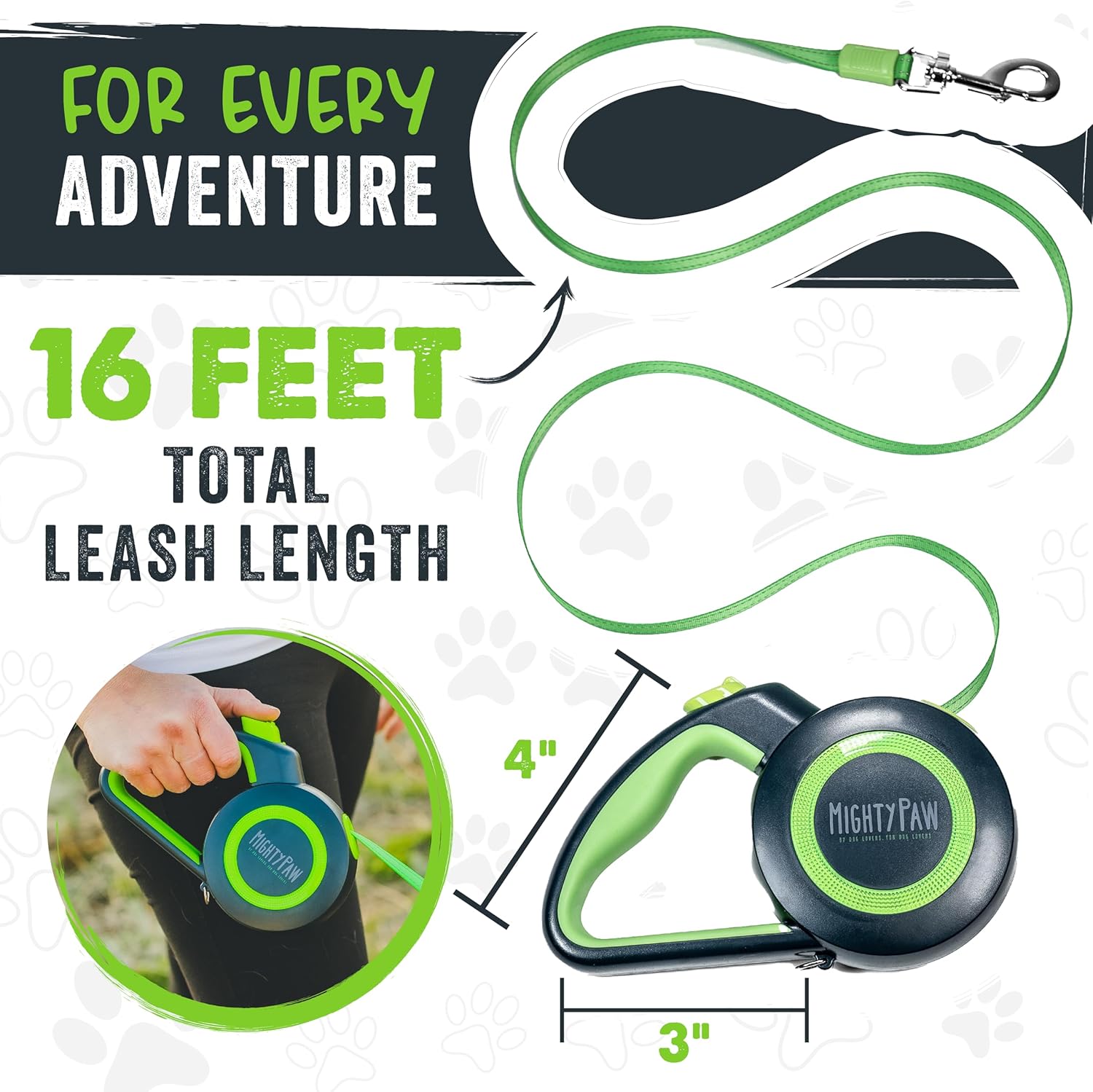 Mighty Paw Retractable Dog Leash 2.0 - Auto-Locking Button For The Control When You Need - Stainless Steel Coil For Smooth Retraction - Super Reflective Ring For Nighttime Visibility - No More Tangles - Image 5