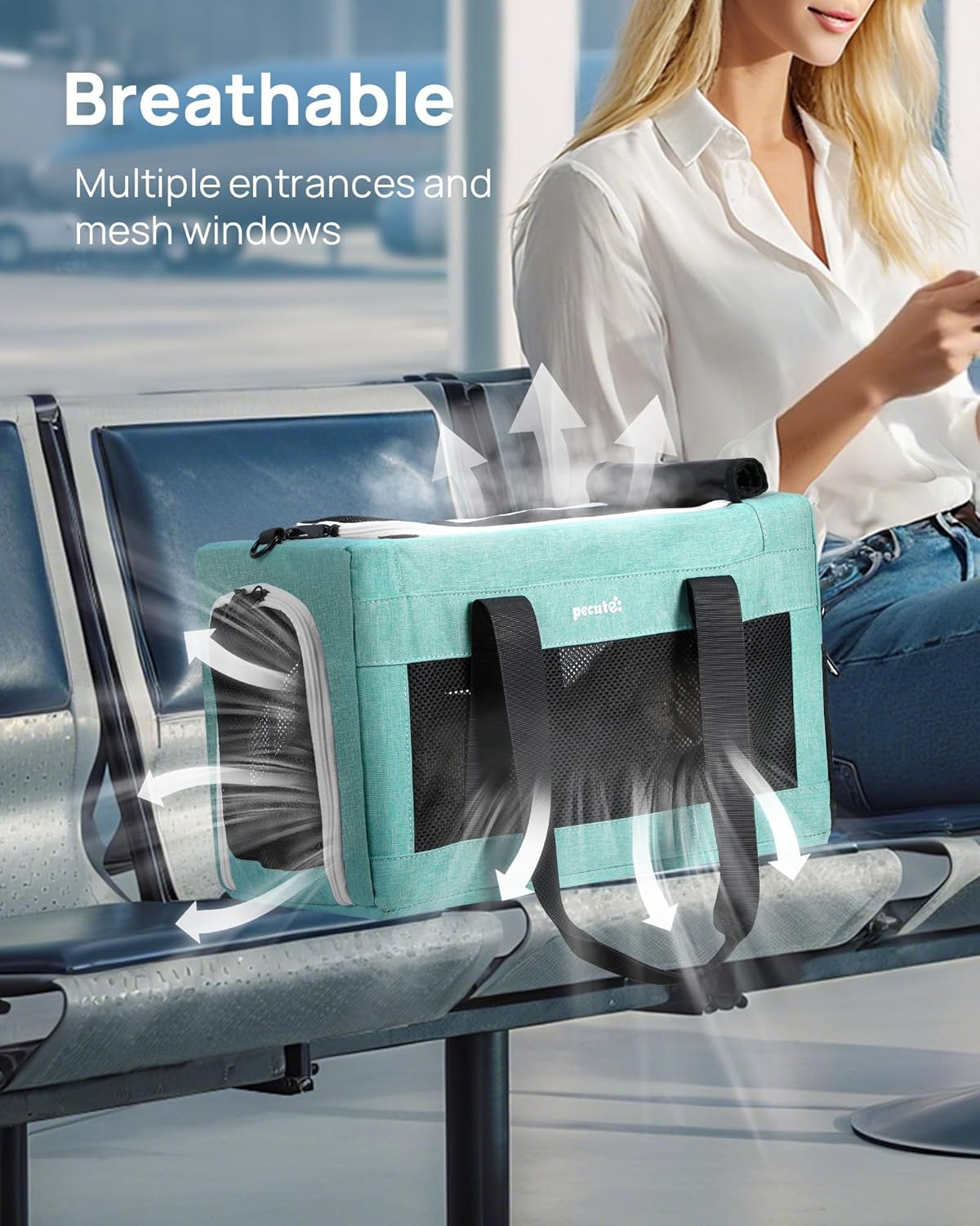 Pecute Cat Carrier Airline Approved, Thickened 5mm Steel Wire Frame, Stable Dog Carrier for Small Dogs, Breathable Foldable Pet Carrier with Sunshade, Suitable for Pets up to 5kg/11lbs (Blue) - Image 6