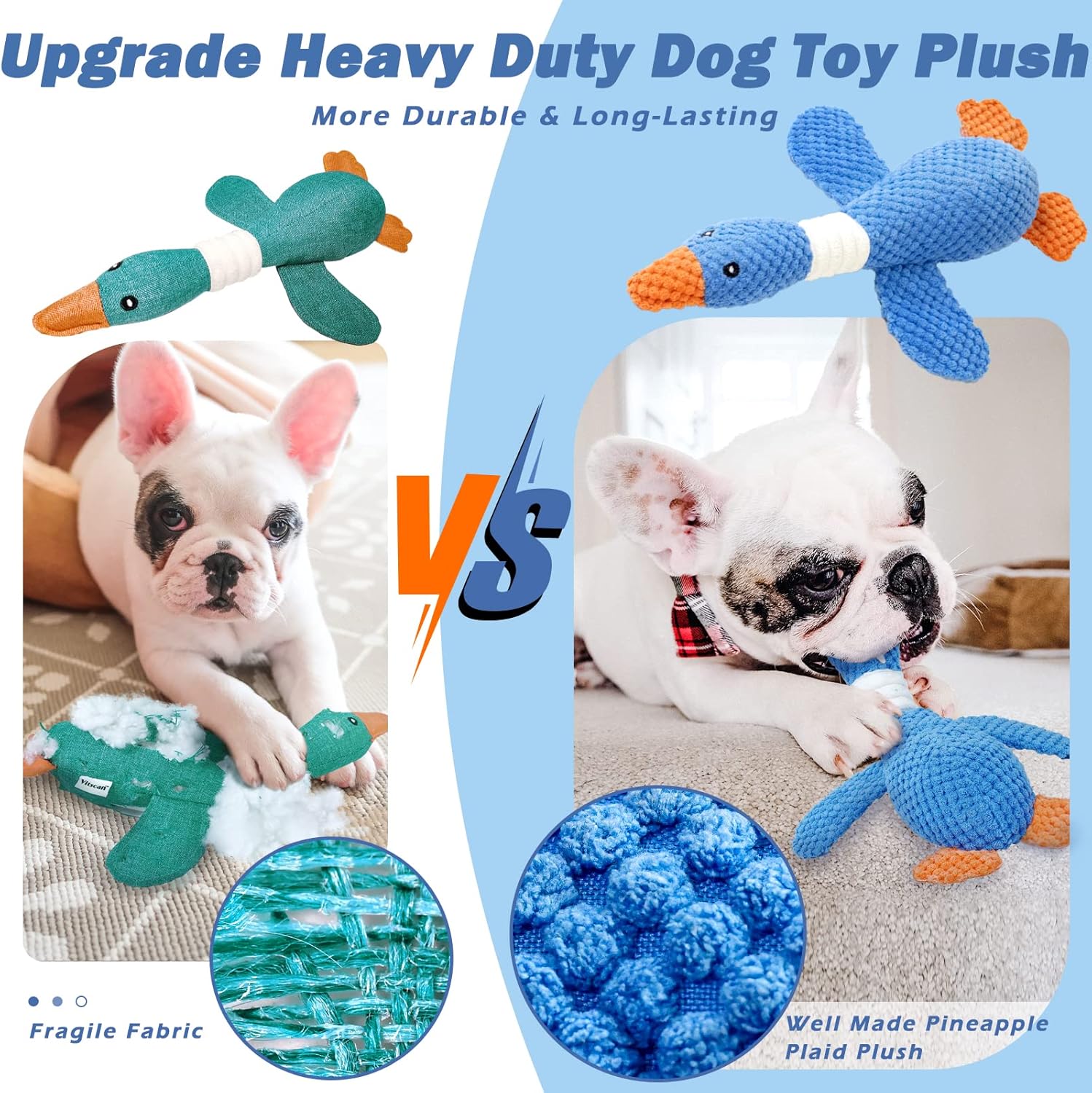 Vitscan Upgraded Goose Indestructible Dog Toys for Aggressive Chewers Small Medium Large Breed, Crinkle Squeaky Dog Toys Plush Dog Toy Puppy Chew Toys for Teething, Duck Interactive Dog Puppy Toys - Image 3
