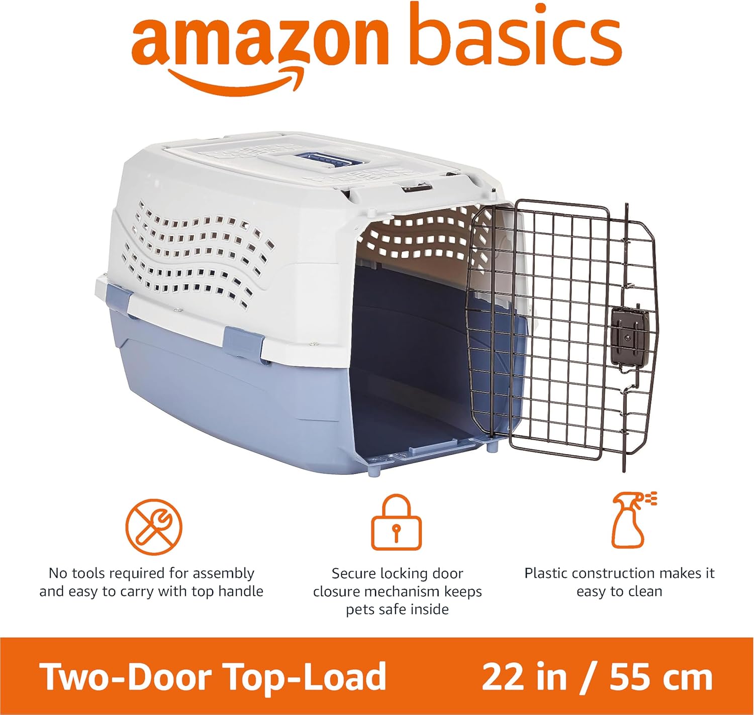 Amazon Basics Two-Door Top-Load Hard-Sided Pet Travel Carrier, 58.4 cm - Image 3