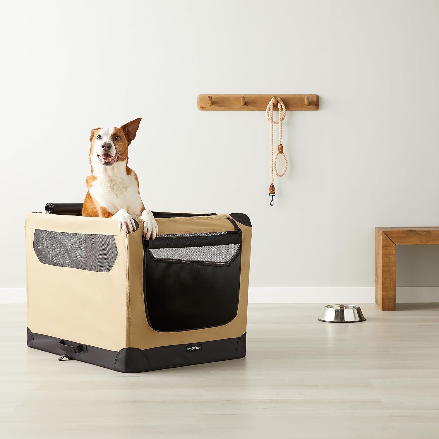 Amazon Basics Folding Soft Crate for Cat, Dog, Rabbit, Portable and Collapsible, 91cm, Tan,91.4cm L x 61.0cm W x 61.0cm H - Image 8
