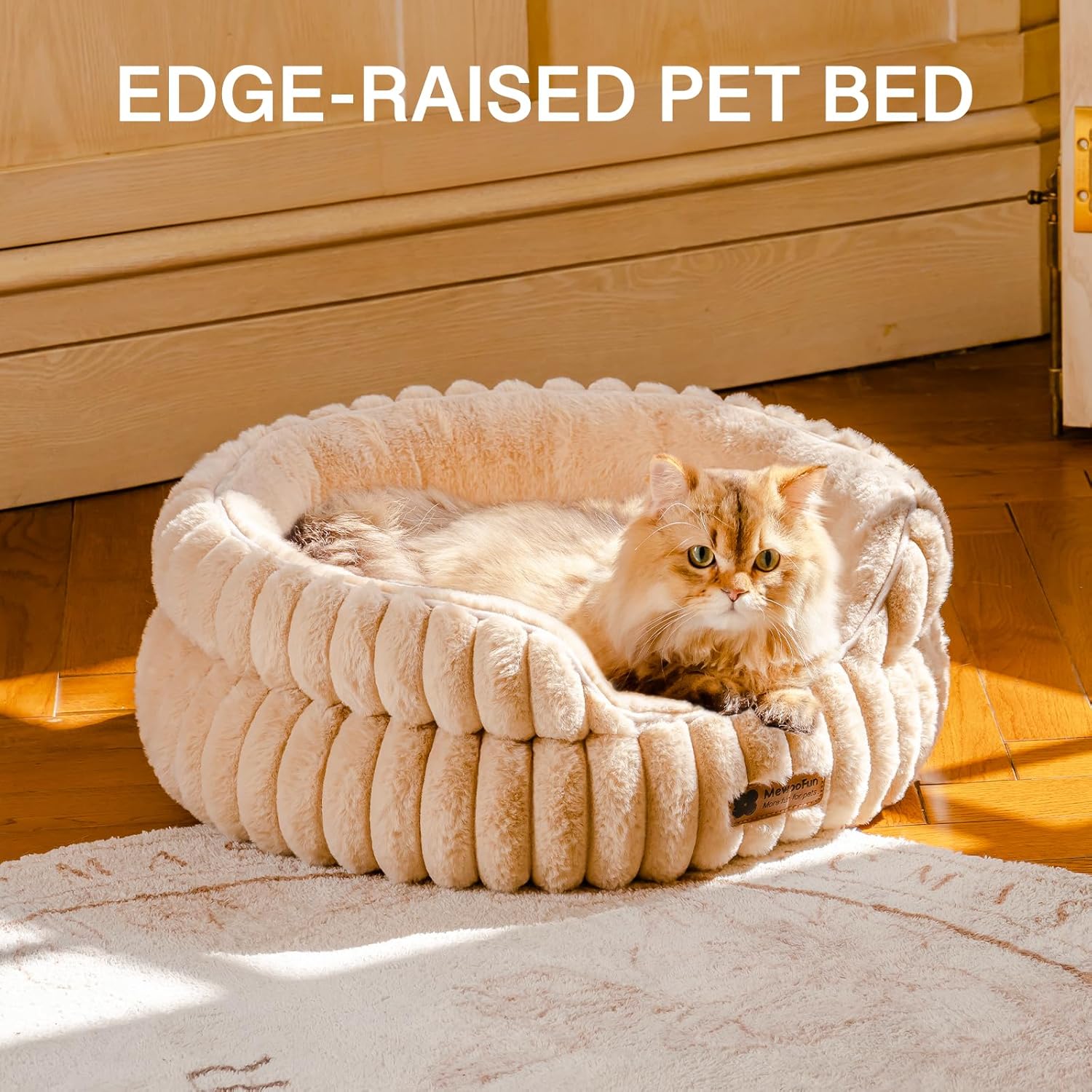 MEWOOFUN Cat Beds for Indoor Cats Washable, Dog Beds for Small Dogs Round Pet Bed for Puppy and Kitten (Brown, 69Lx69Wx25H cm) - Image 7