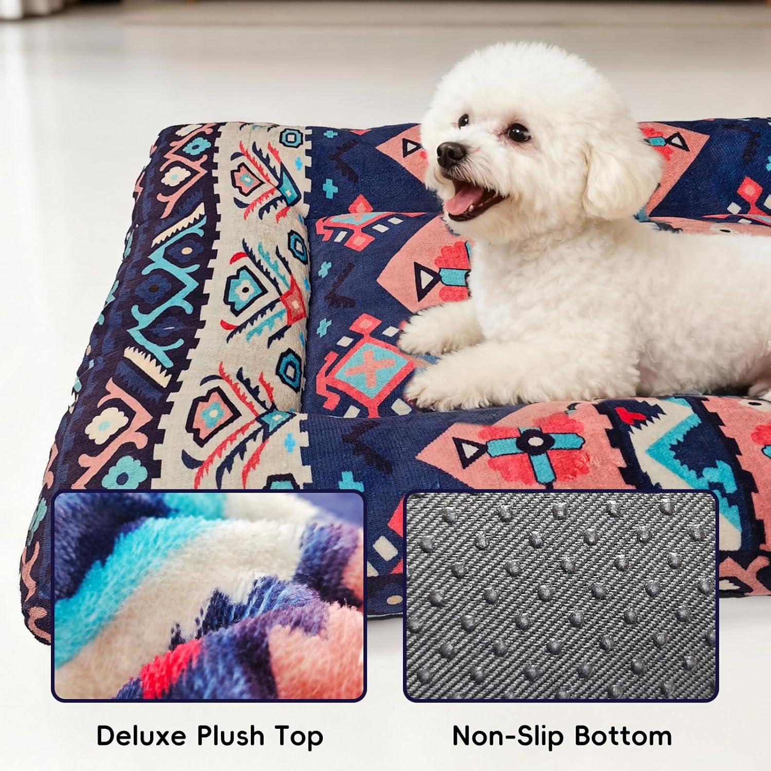 CZOXiViYC Washable Dog Crate Bed, Ultra Soft & Anti-Slip Crate Pad, Cozy Kennel Mat for Large/Medium/Small Dogs, Plush & Bohemian Dog Bed Mat, Pet Pad for Crate, Cat Bed (Pink, 59L x 43W x 6H cm) - Image 6