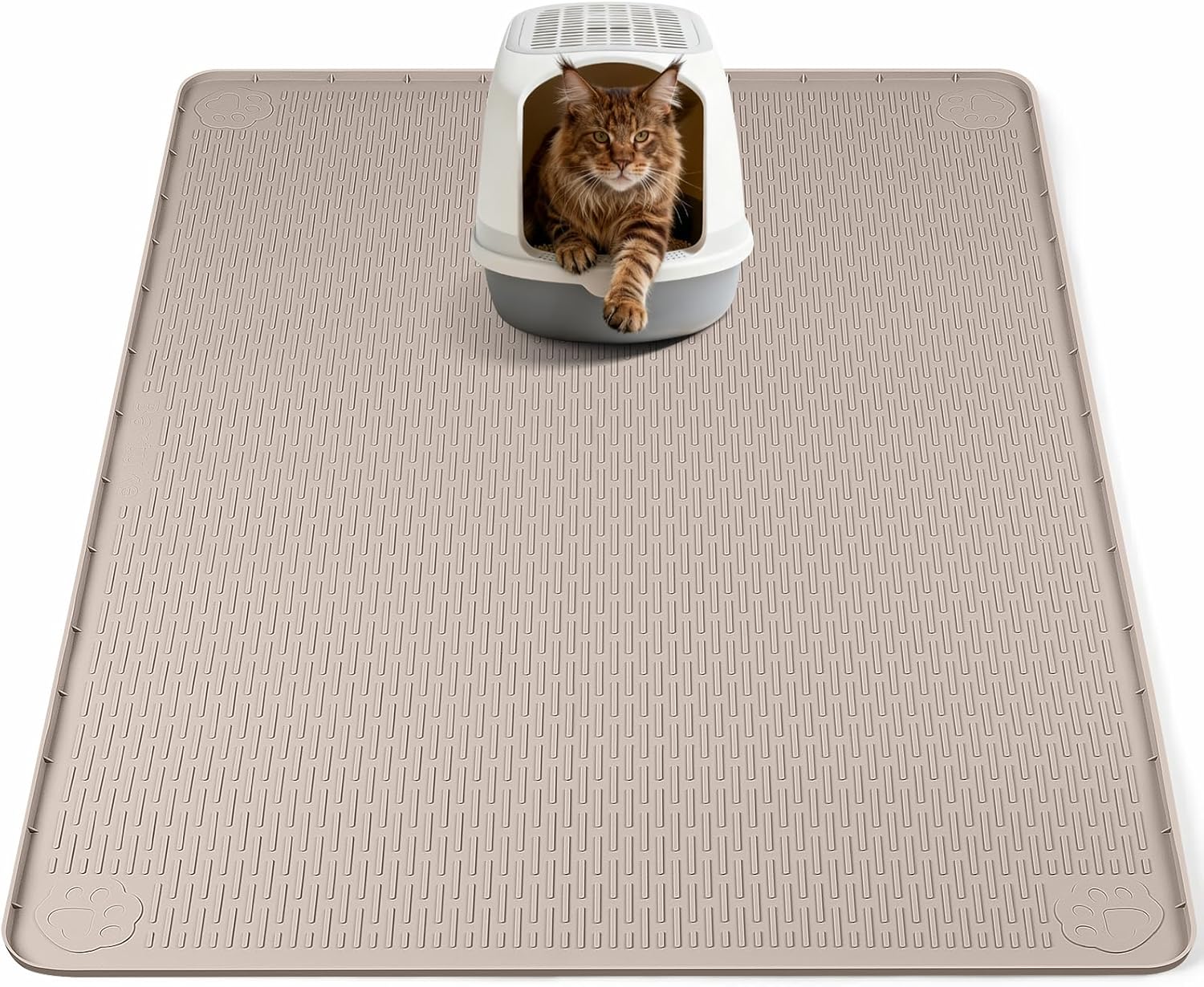Bartuke Cat Litter Mat, XL Extra Large 101 x 101cm Silicone Mat Litter Trapping Mat for Scatter Control, Soft on Kitty Paws, Easy to Clean (Khaki) - Image 2