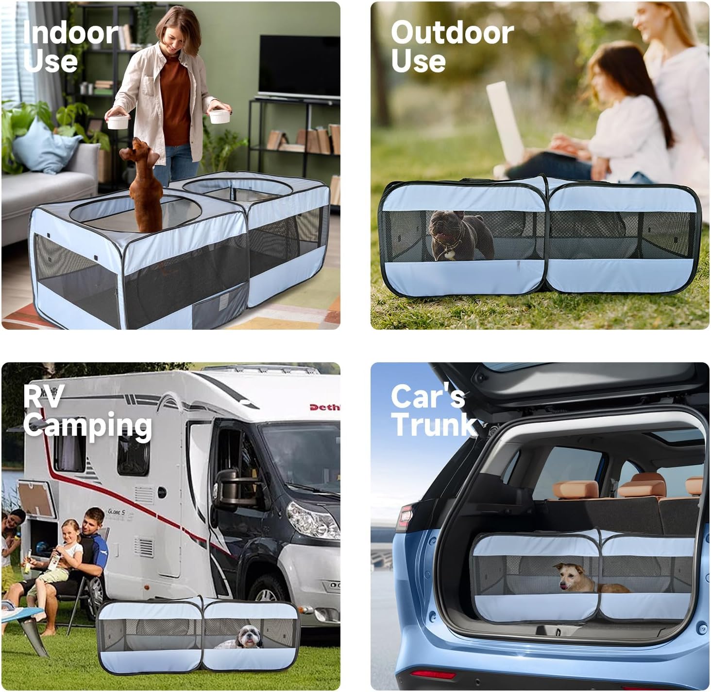 2-in-1 Dog Playpen, 58''Pop Up Cat Puppy Pet Playpen Indoor/Outdoor Cats Enclosed, Cat Dog Tent Crate Cage Kennel, Portable Playpen for Kitten, Small Animals Play Pen(No Divider, Unified Space) - Image 4