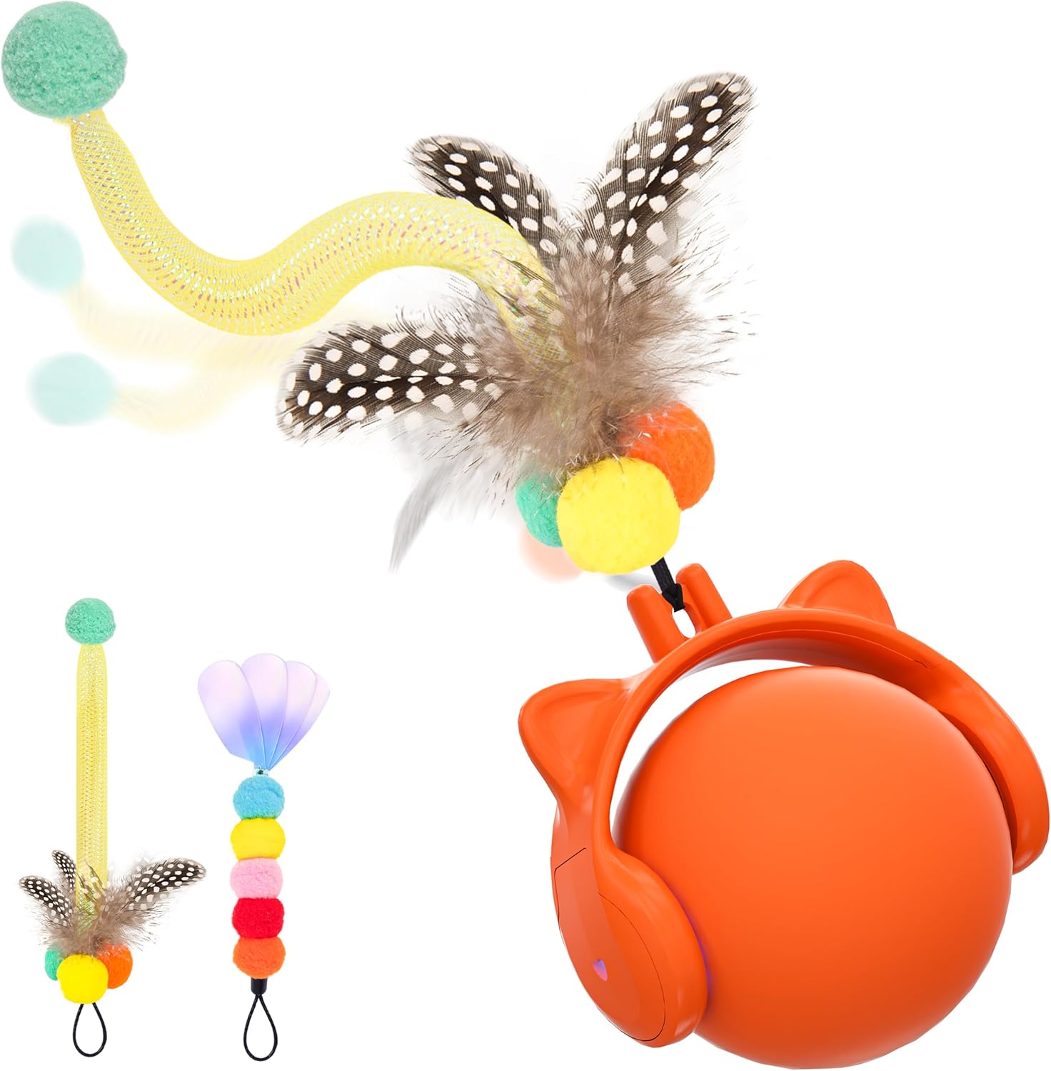 ORSDA Cat Toys, Automatic Rolling Ball with Feather Tail for Indoor Cats, Motion Activated Jumping & Chirping Cat Ball Toy, 3 LED Light Modes, USB Rechargeable - Image 2