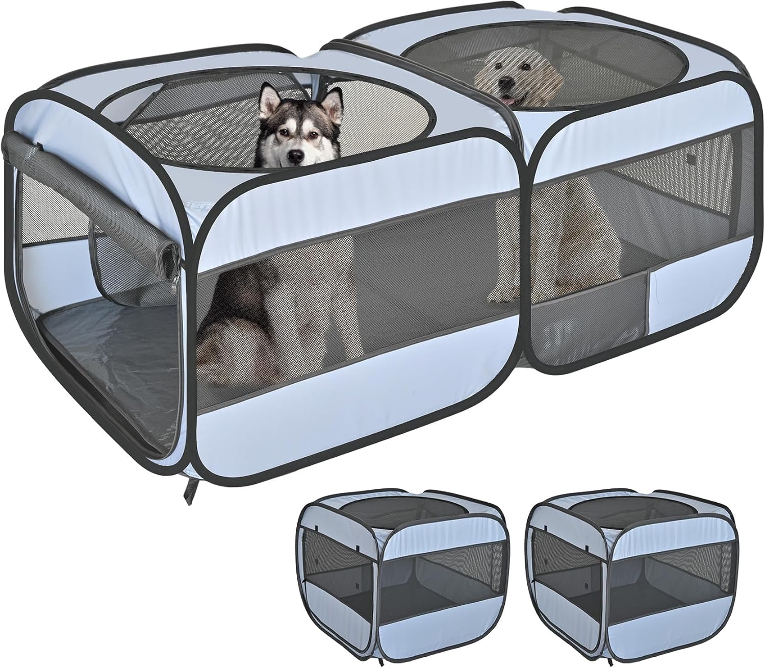 2-in-1 Pop Up Puppy Playpen, Detachable into 2 Separate Pens with Additional Doors, Assembly-Free Portable Cat Dog Crates Pet Pen Tent Kennel Kitten Enclosure Cage Indoor Outdoor Foldable Condo(L) - Image 2