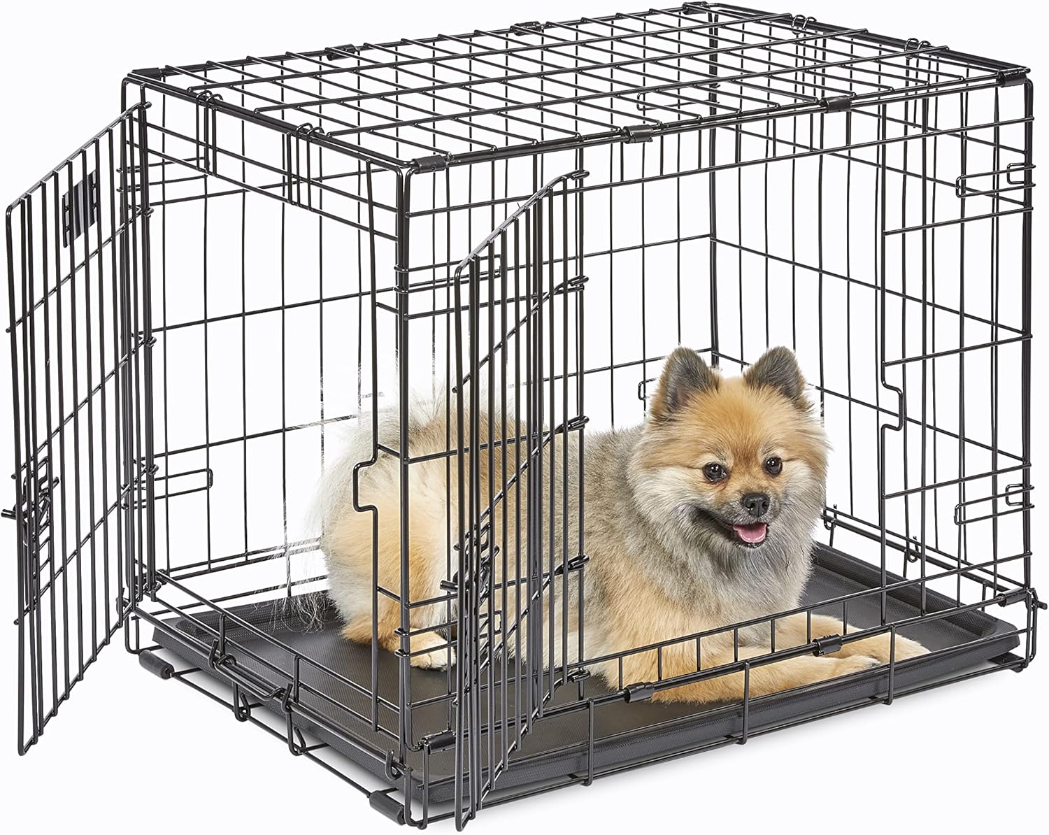 MidWest Homes for Pets Double Door iCrate 60.96cm Long Dog Crate, Includes Leak-Proof Pan, Floor Protecting Feet, Divider Panel and New Patented Features, Black, Model 1524DD - Image 2