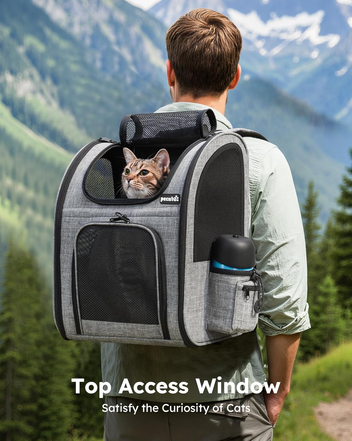 Pecute Cat Backpack with Breathable Mesh, Dog Backpack Carrier with Multi-Pockets for Cats Puppies, Pet Backpack Carrier for Travel Hiking Camping Outdoor (Gray) - Image 4