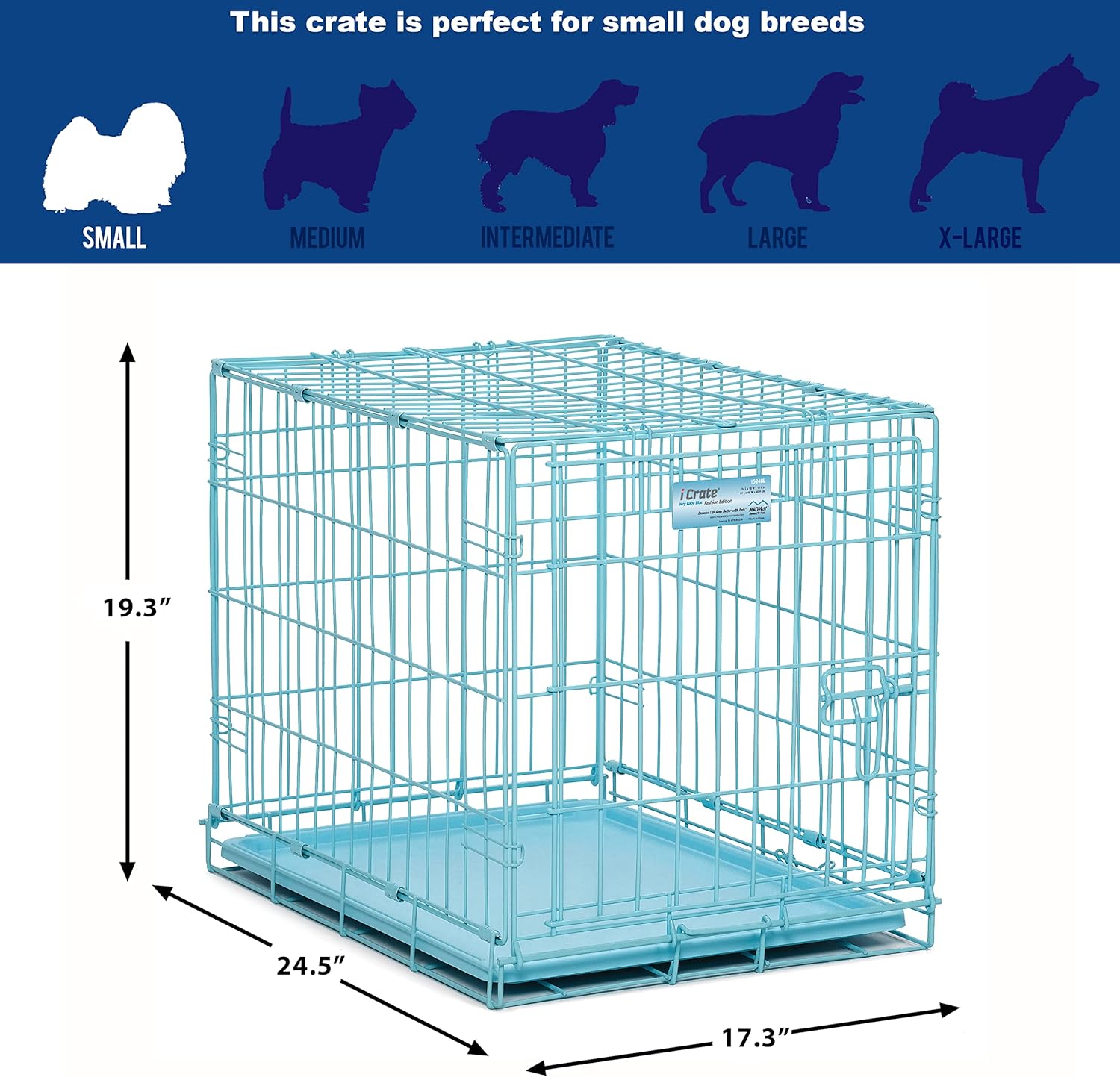 MidWest Homes for Pets Single Door iCrate 60.96 cm Long Dog Crate, Includes Leak-Proof Pan, Floor Protecting Feet, Divider Panel and New Patented Features, Blue, Model 1524BL - Image 6