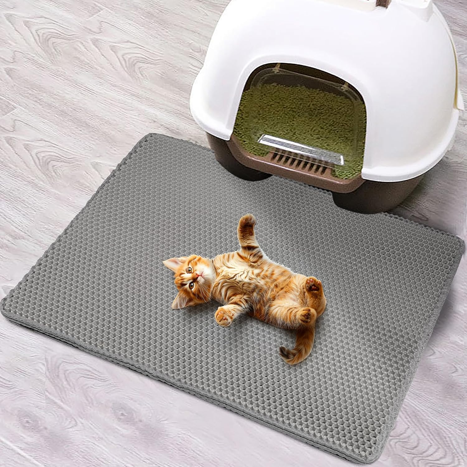 FURWEY Cat Litter Mat Double Layer Waterproof Urine Proof Trapping Mat 2 Pack (Gray, 24x15 Inch) - Image 10