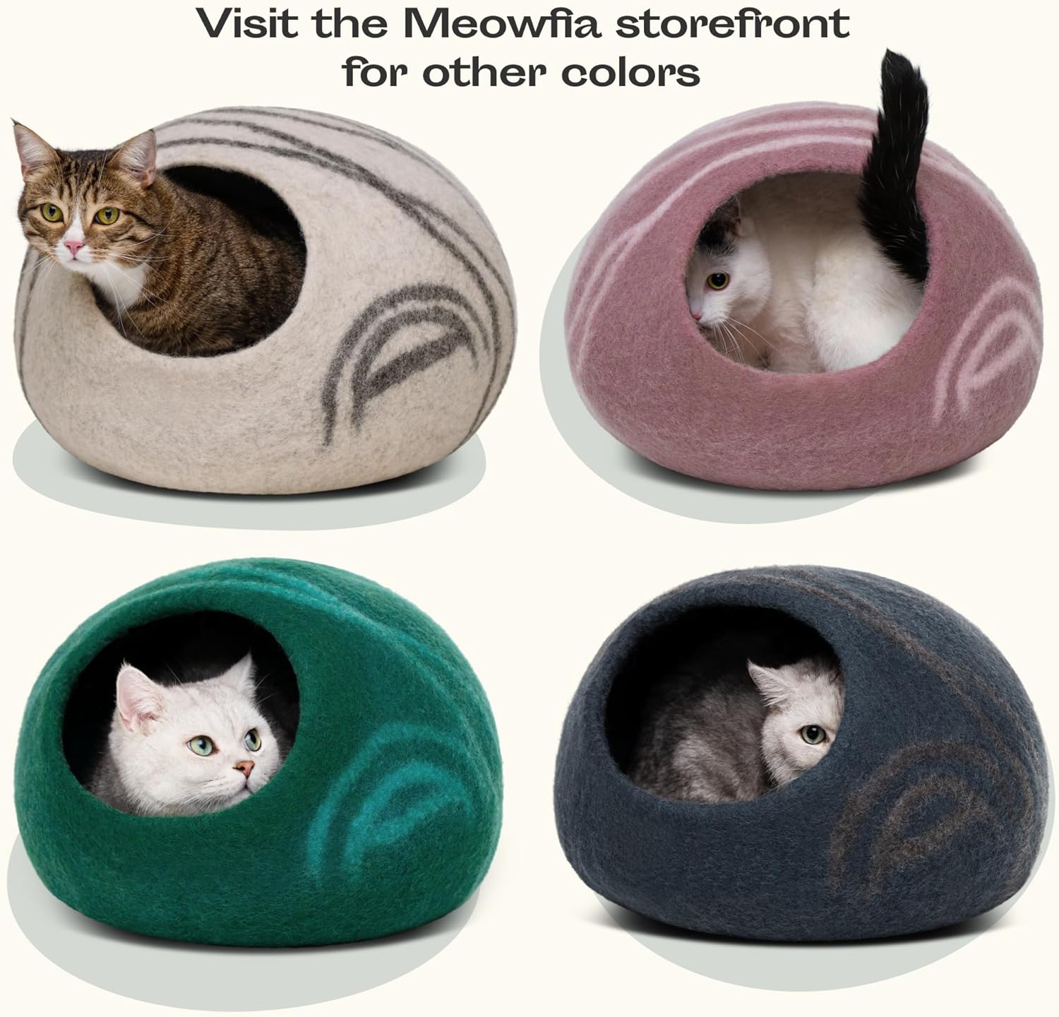 MEOWFIA Premium Felt Cat Bed Cave- Handmade 100% Merino Wool Bed for Cats and Kittens (Dark Shades) (Large, Dark Grey) - Image 7