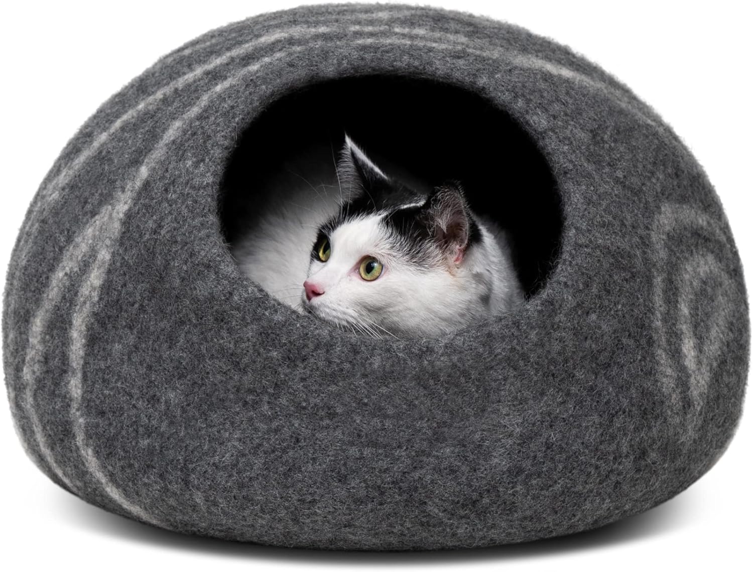 MEOWFIA Premium Felt Cat Bed Cave- Handmade 100% Merino Wool Bed for Cats and Kittens (Dark Shades) (Large, Dark Grey) - Image 2