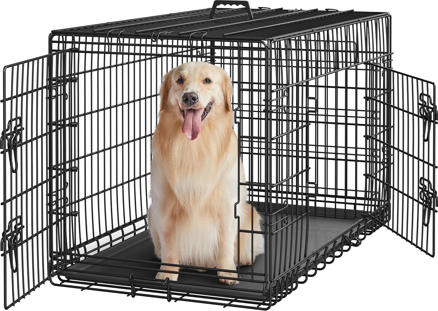 Yaheetech Dog Crate 42'' Double Door Dog Crate w/Divider for Puppy to Adult Large Collapsible Metal Dog Crate with Removable Tray Wire Dog Kennel Crate for Small Medium Dogs Travel Cage, Black - Image 2