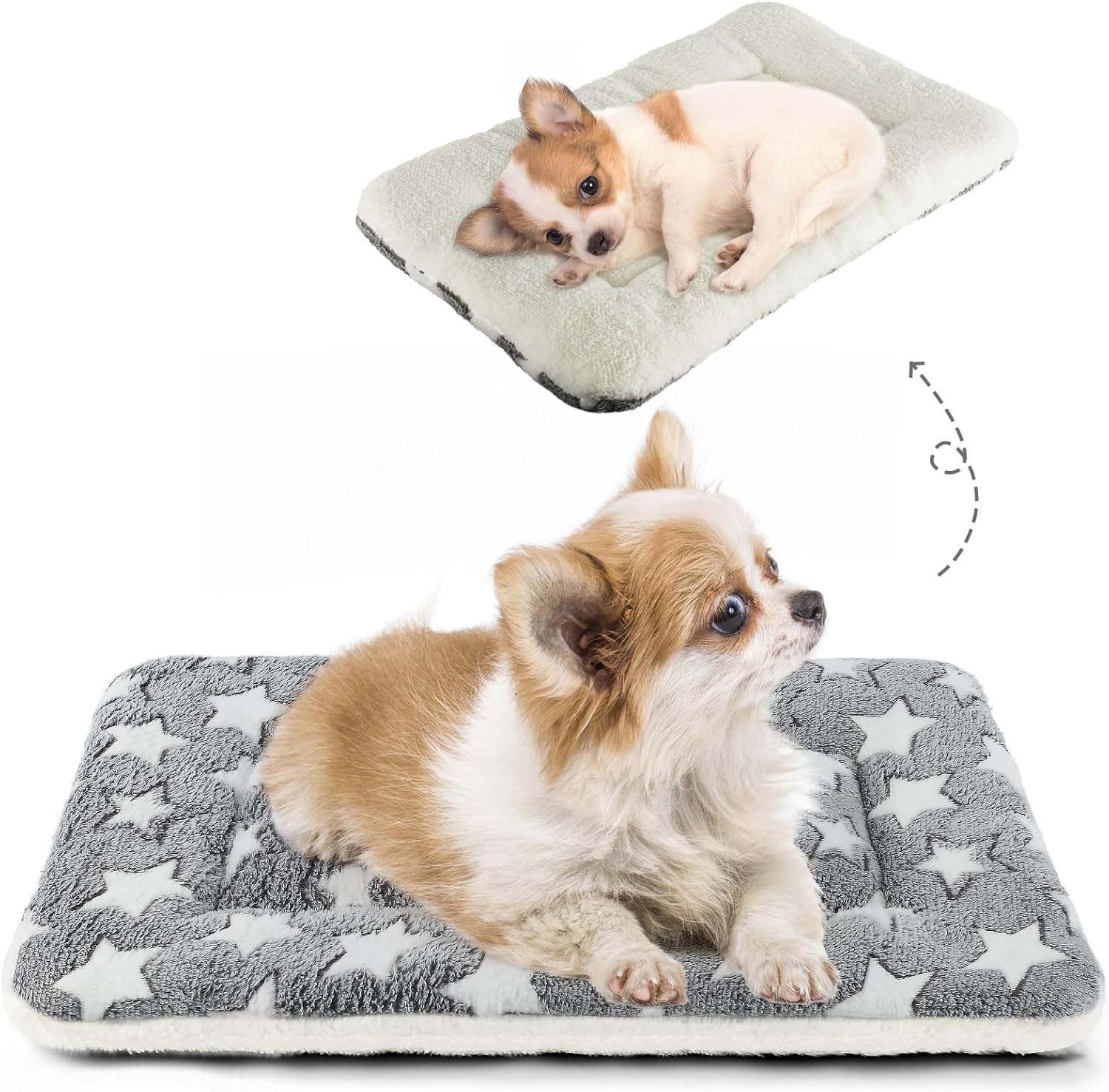 Mora Pets Dog Bed Crate Pad Ultra Soft Pet Bed with Cute Star Print Washable Crate Mat for Large Medium Small Dogs Reversible Fleece Dog Crate Kennel Mat Cat Bed Liner 22-Inch Grey - Image 2