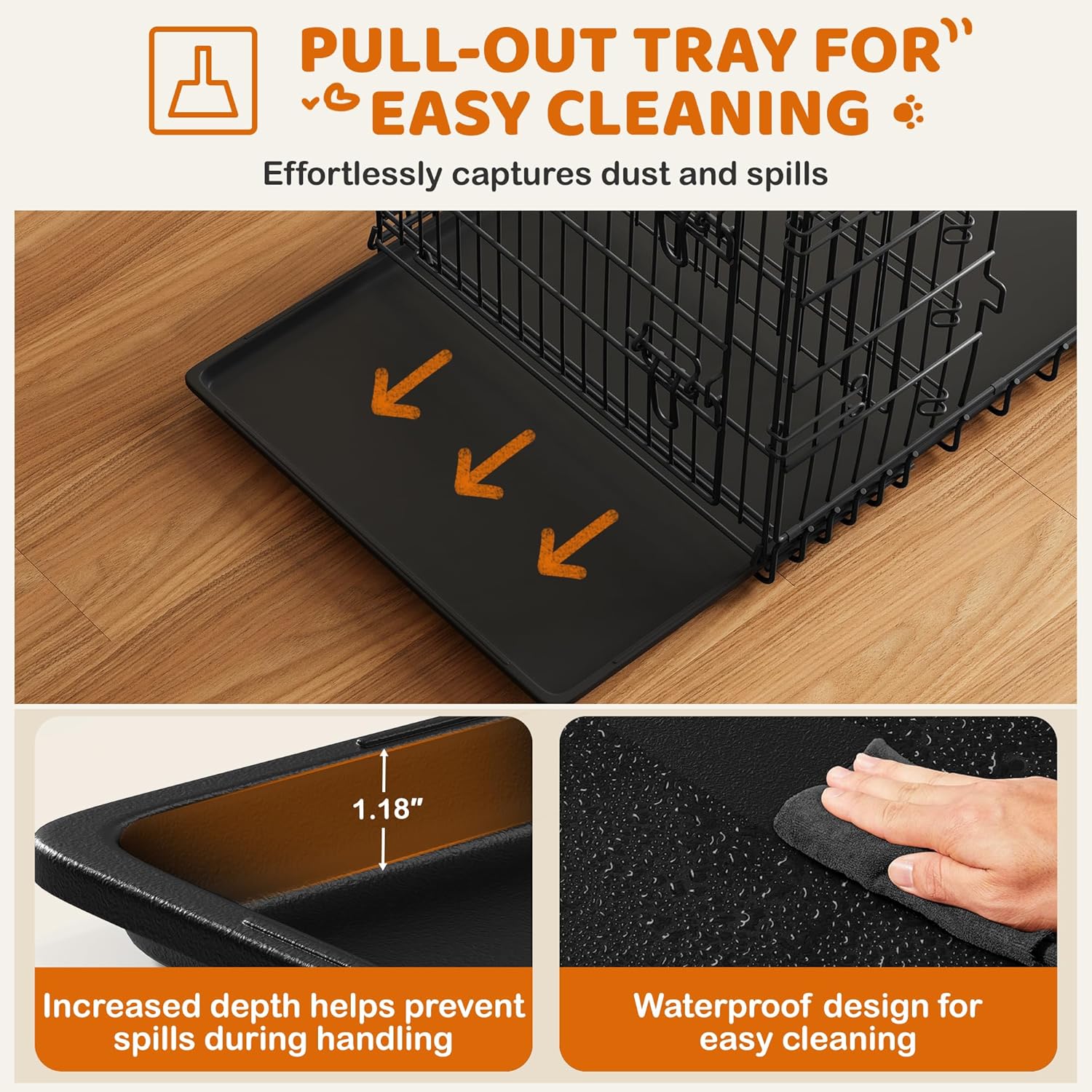 Yaheetech Dog Crate 42'' Double Door Dog Crate w/Divider for Puppy to Adult Large Collapsible Metal Dog Crate with Removable Tray Wire Dog Kennel Crate for Small Medium Dogs Travel Cage, Black - Image 7